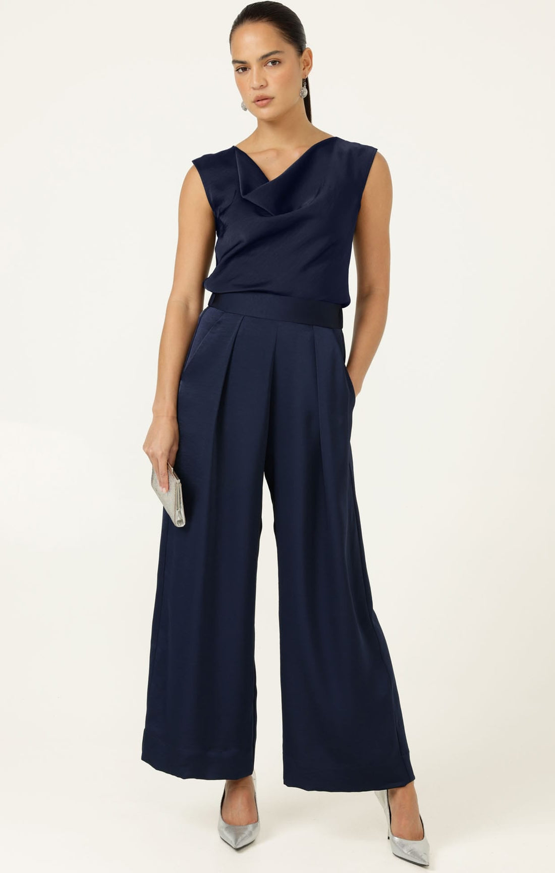 Luxe Pleated Trouser In Navy by Sacha Drake