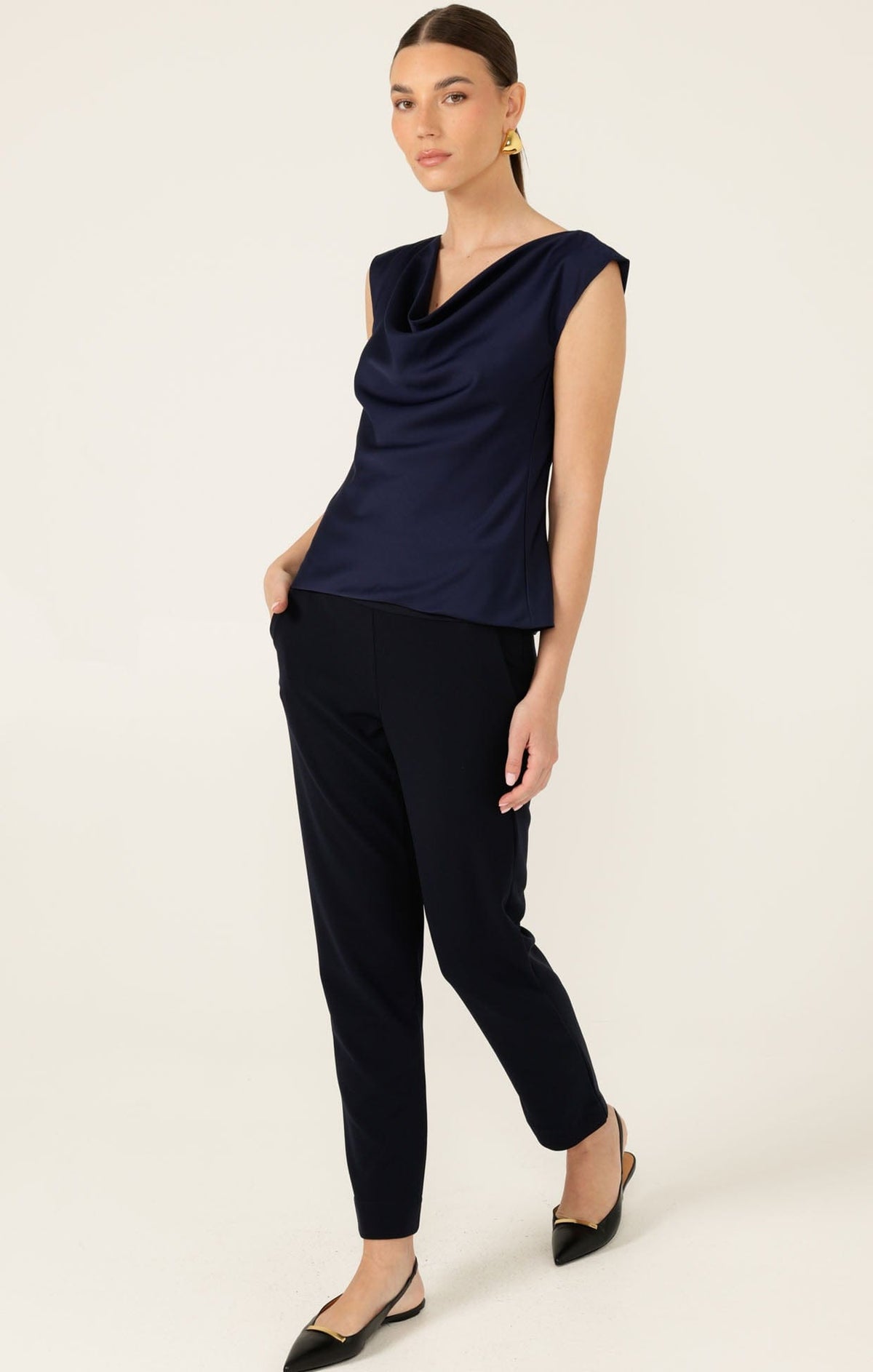 Cowl Bias Top In Navy by Sacha Drake - image 2