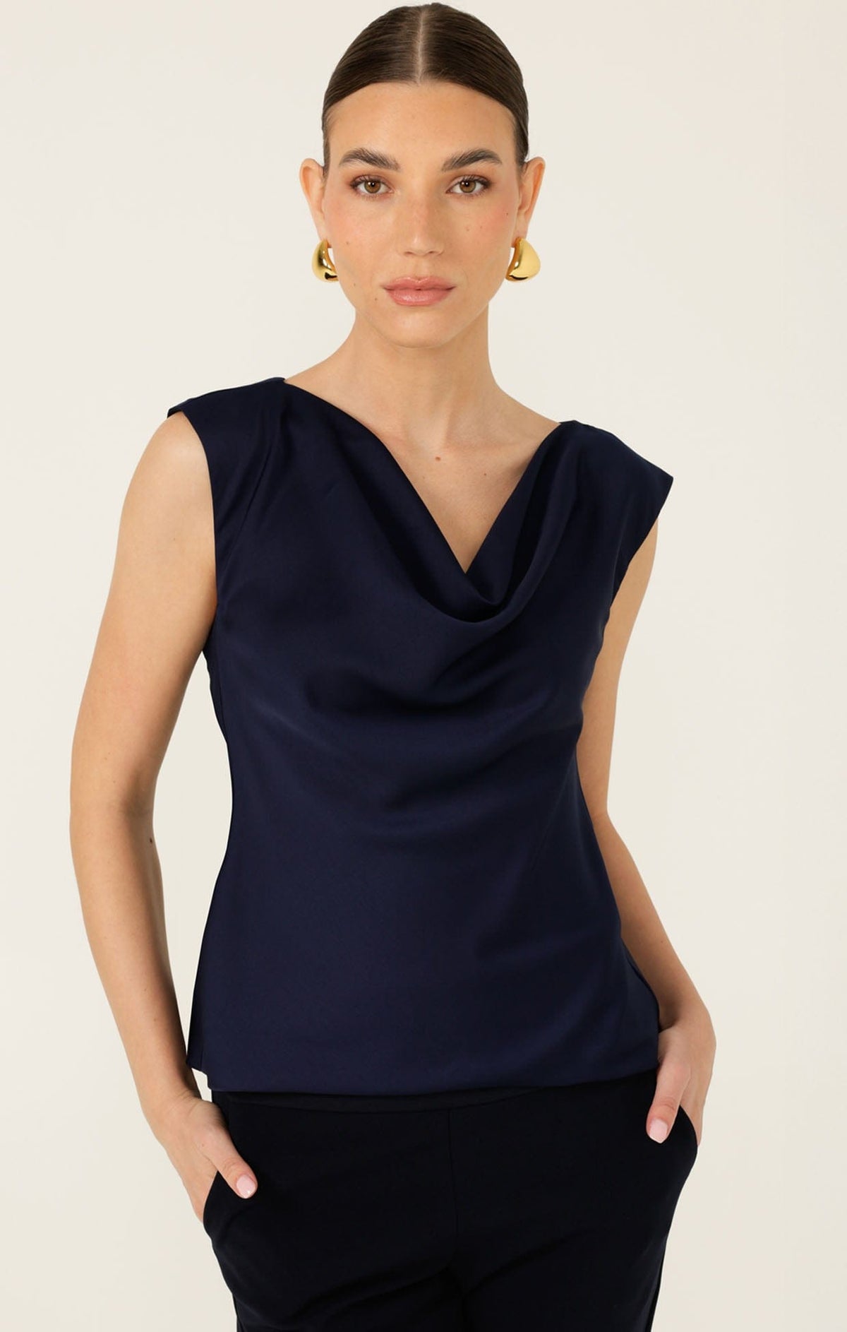 Cowl Bias Top In Navy by Sacha Drake - image 3