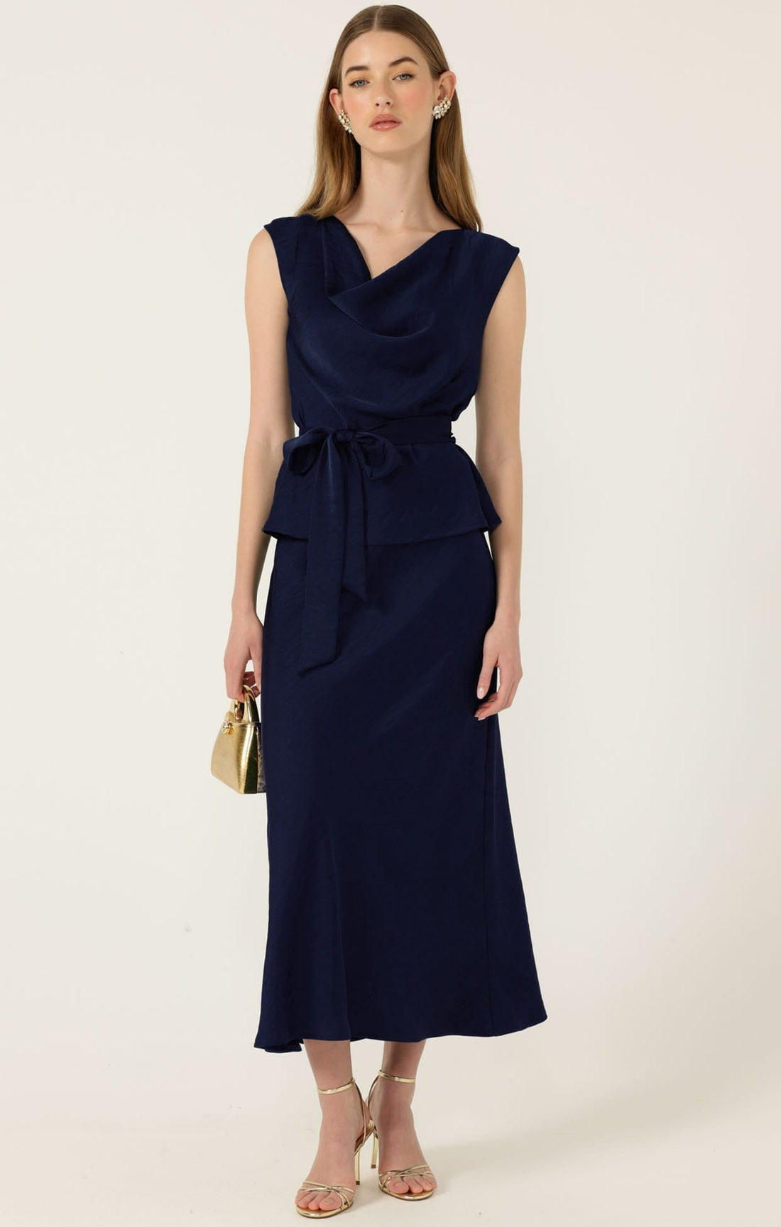 Luxe Bias Midi Skirt In Navy by Sacha Drake