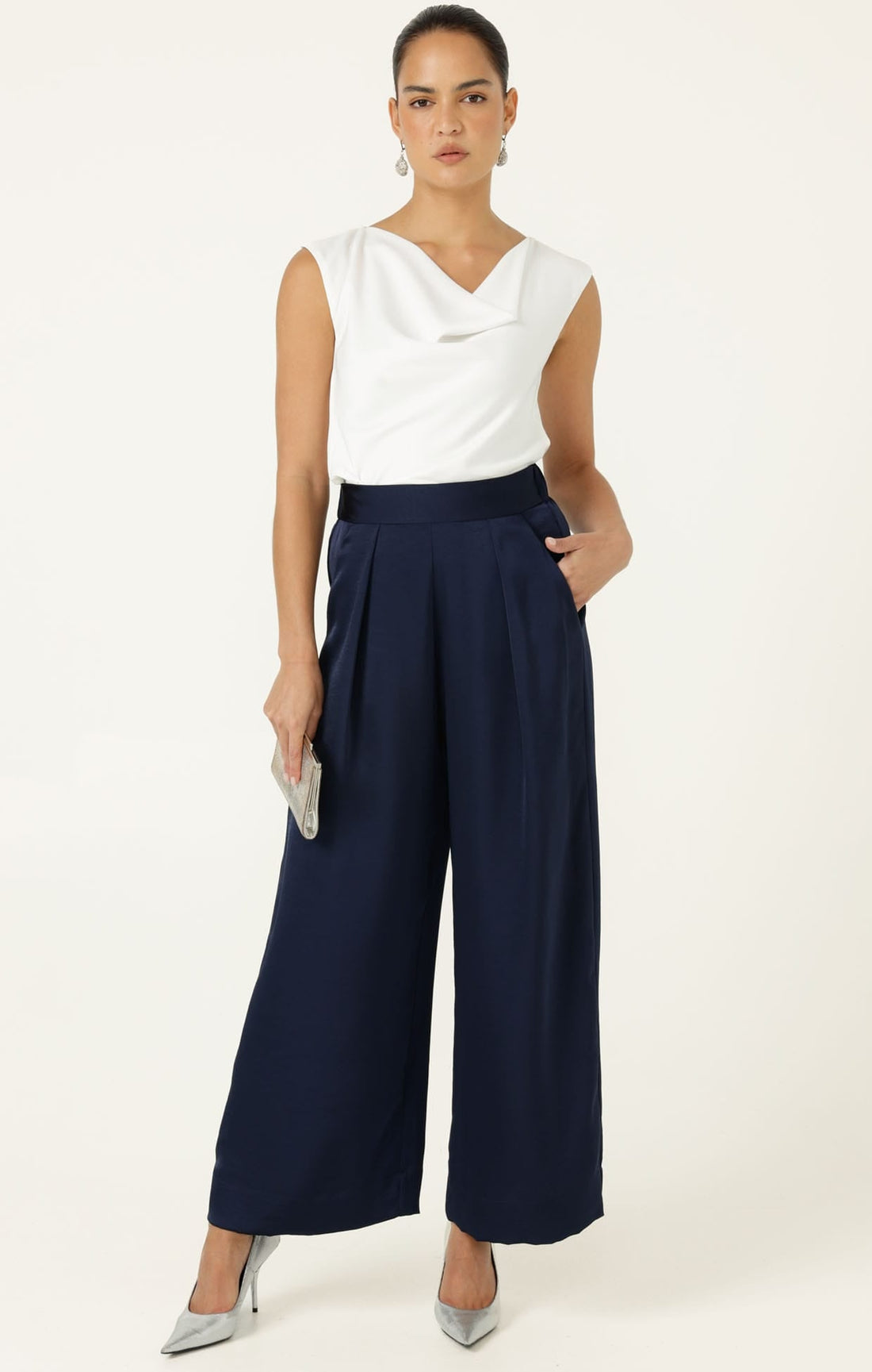 Cowl Bias Top In White by Sacha Drake