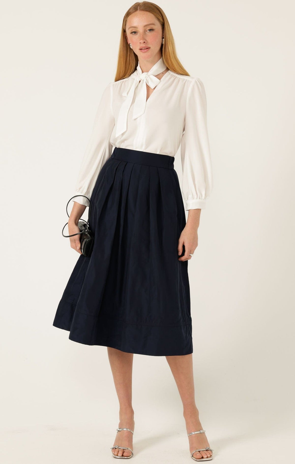 Pleated A-Line Skirt In Navy by Sacha Drake - image 4