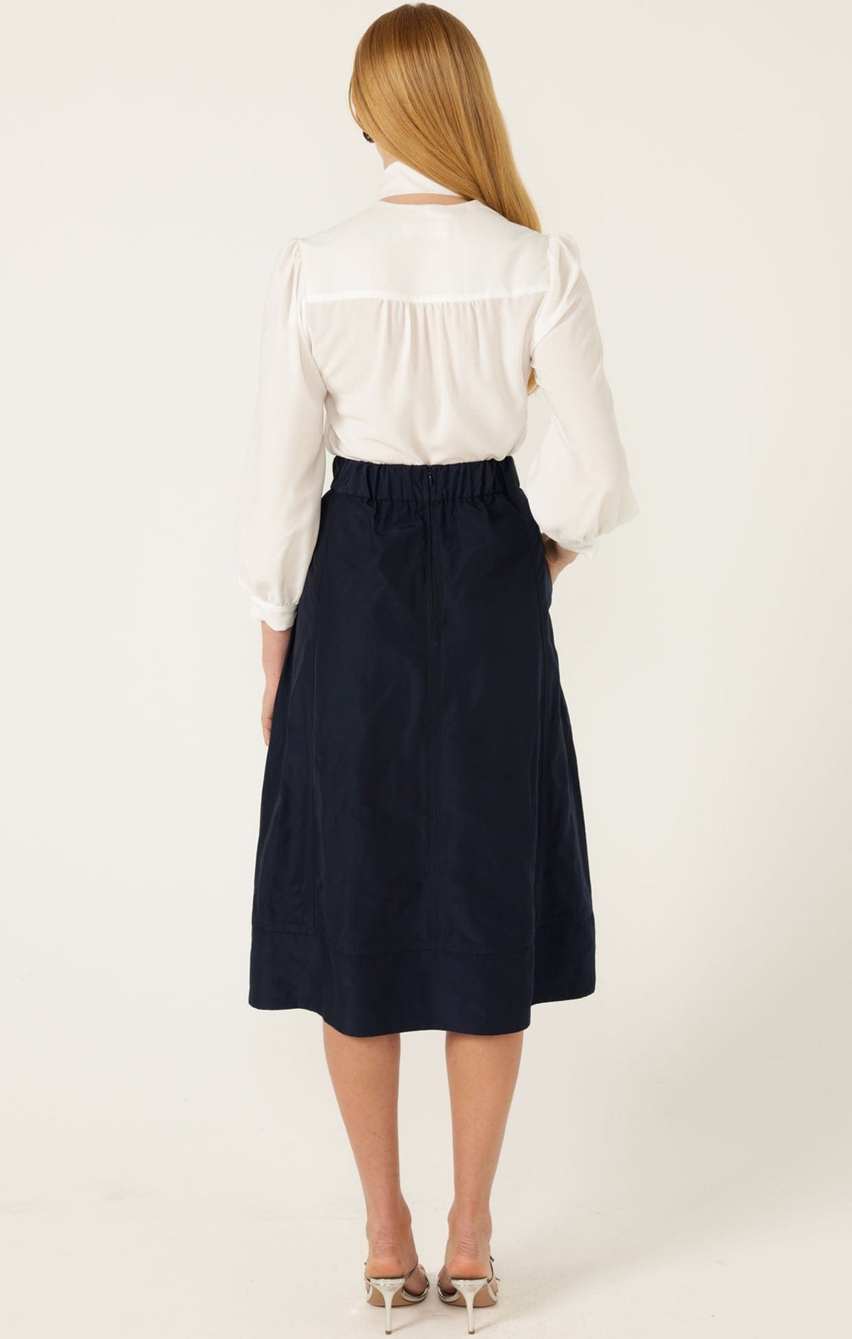 Pleated A-Line Skirt In Navy by Sacha Drake - image 10