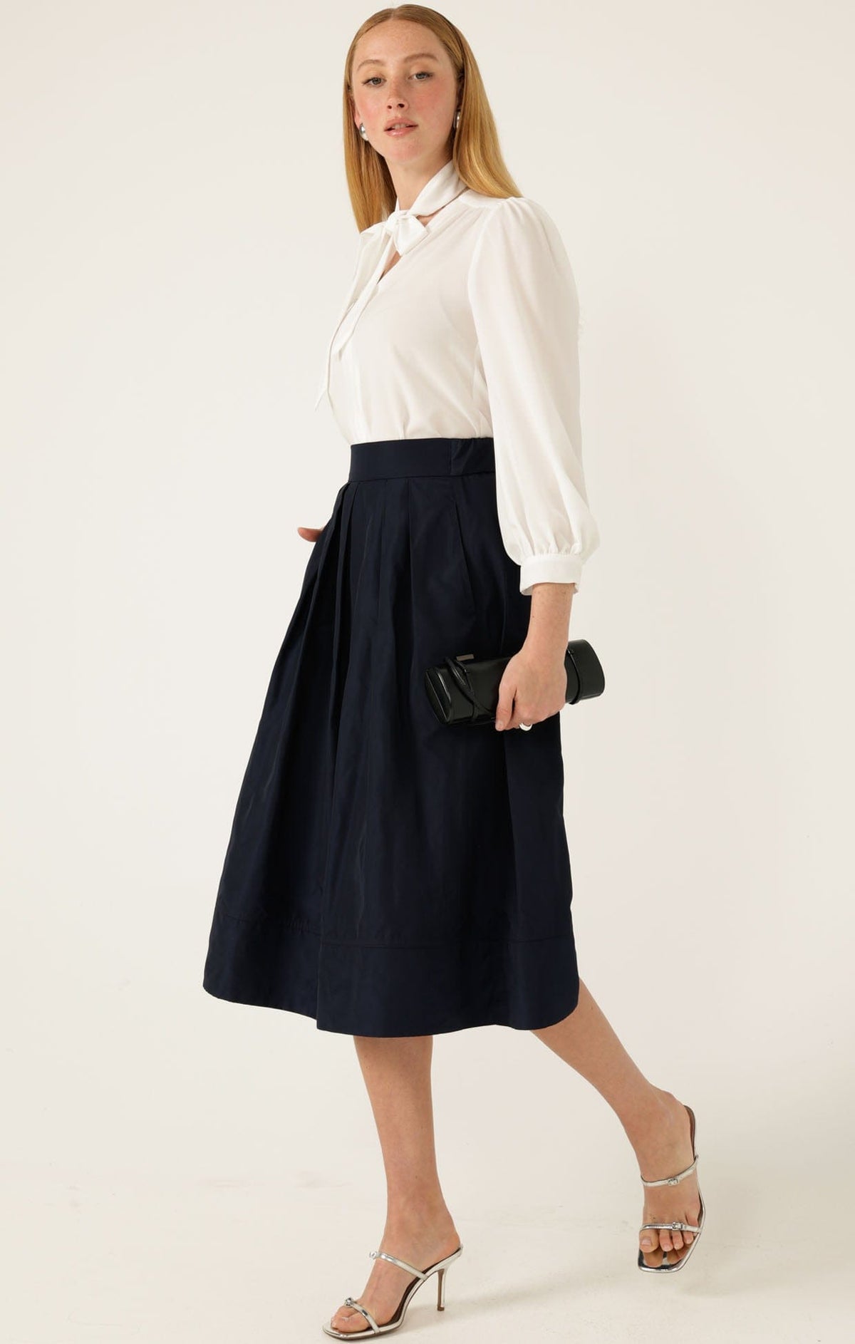 Pleated A-Line Skirt In Navy by Sacha Drake - image 6