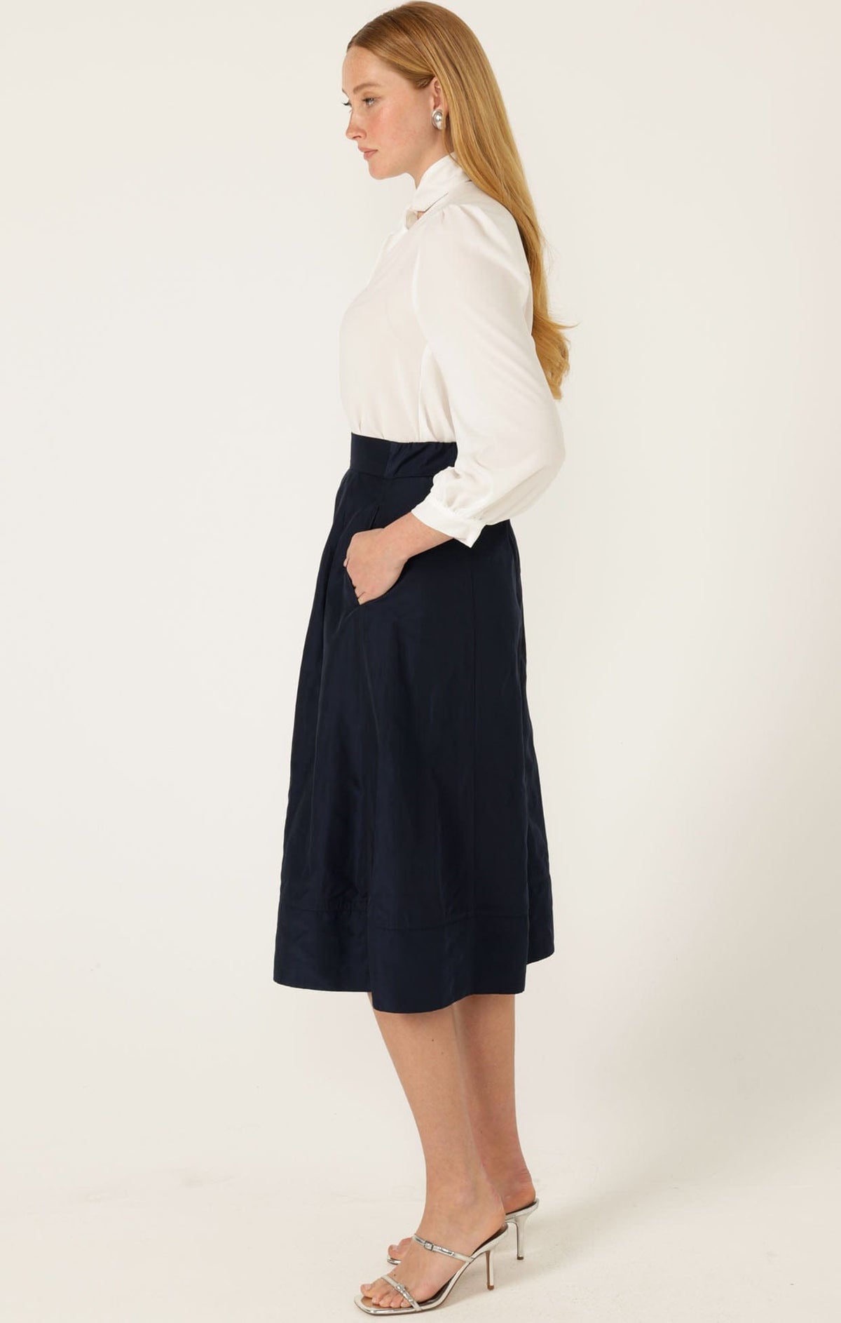 Pleated A-Line Skirt In Navy by Sacha Drake - image 9