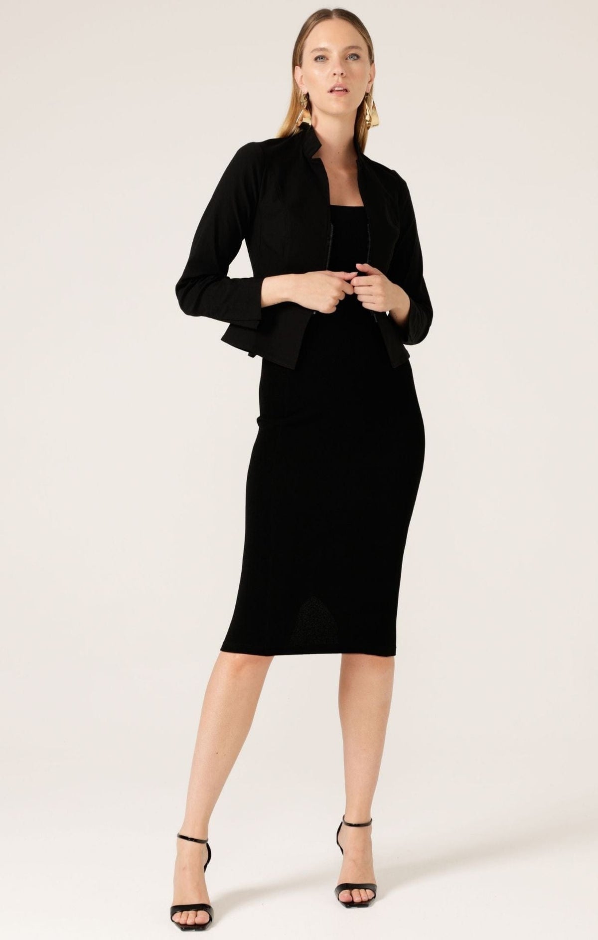 Front Zip Peplum Jacket In Black by Sacha Drake - image 6