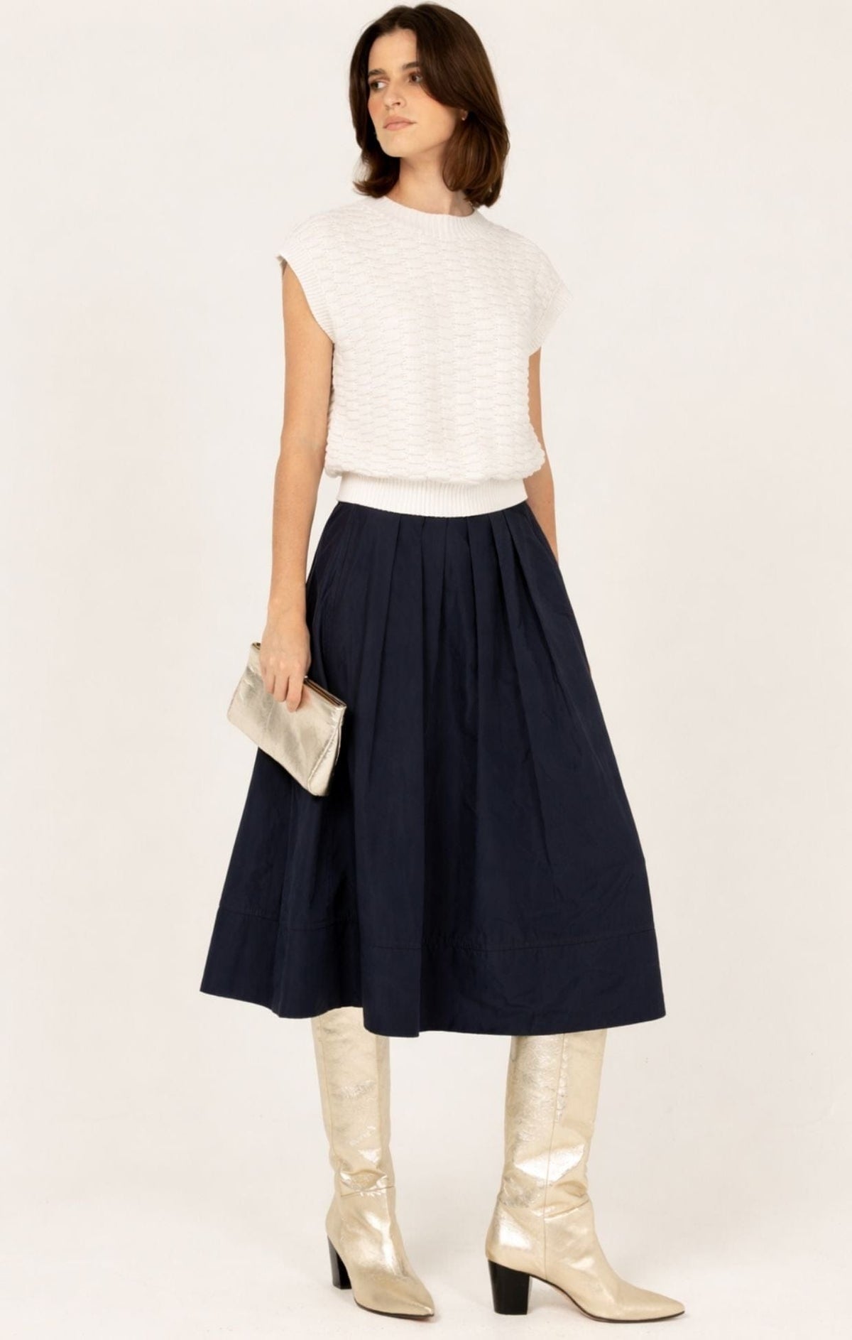 Pleated A-Line Skirt In Navy by Sacha Drake - image 8