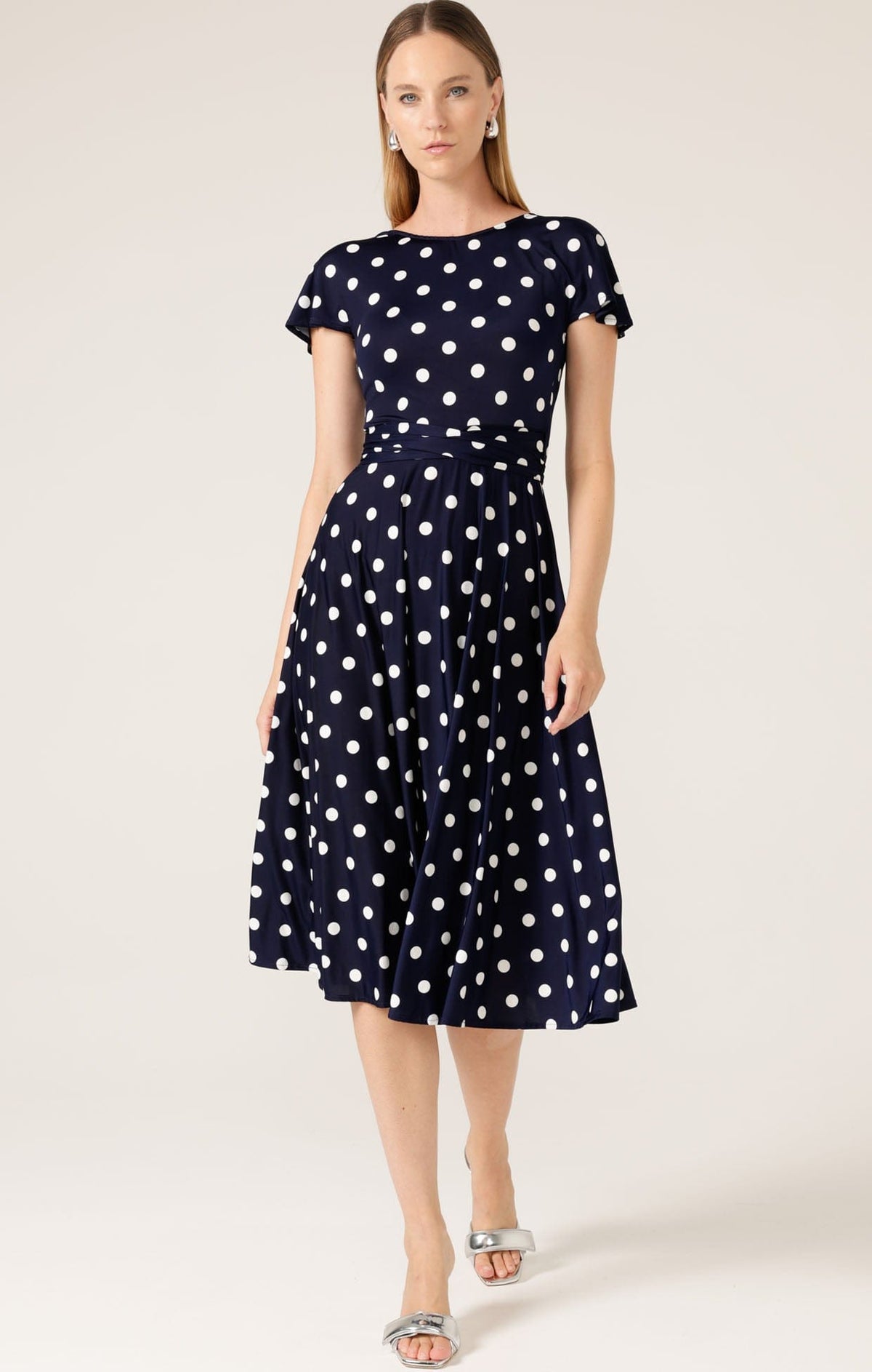 Reverse Wrap Midi Dress In Navy White Spot by Sacha Drake - image 6