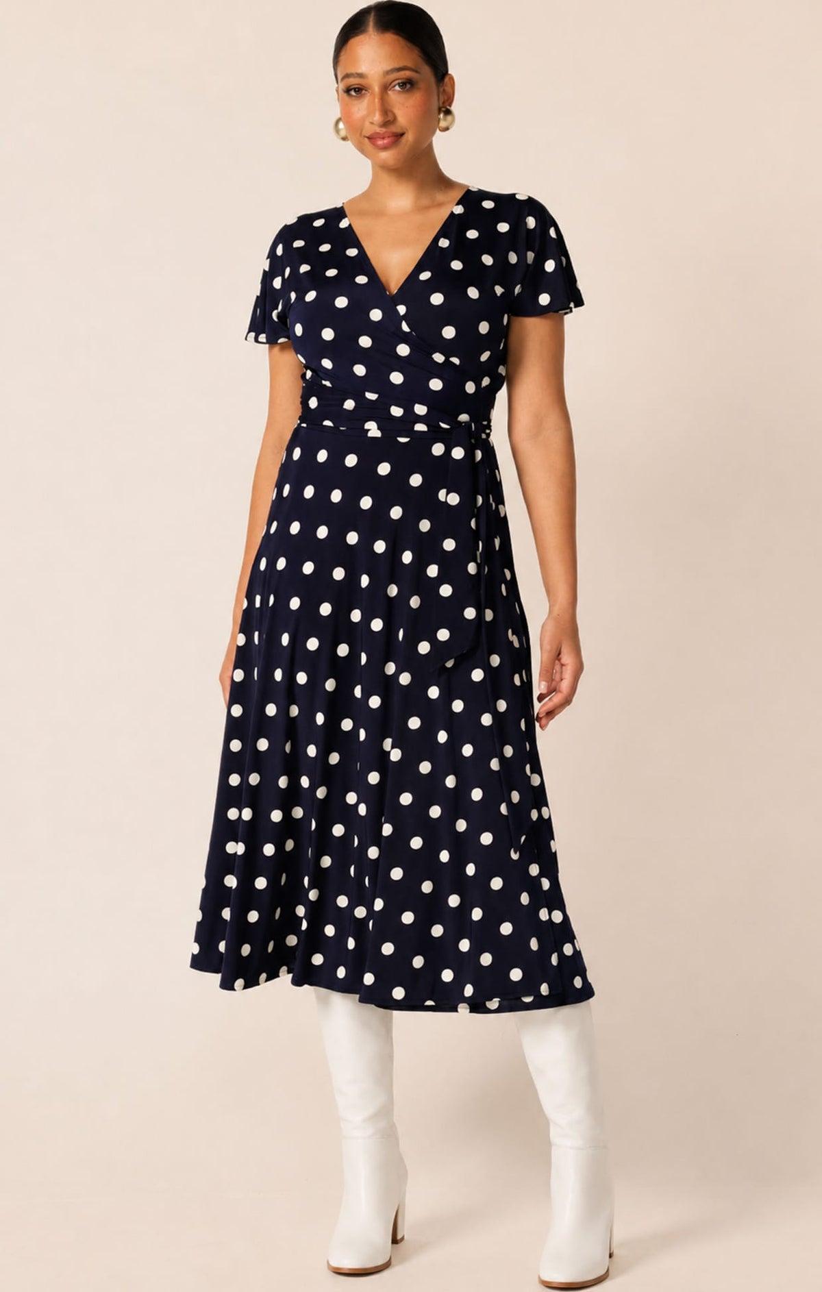 Reverse Wrap Midi Dress In Navy White Spot by Sacha Drake - image 3
