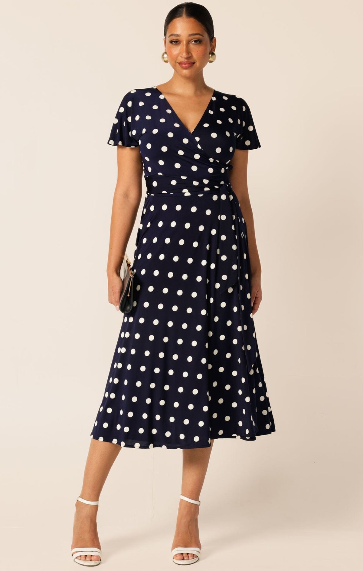 Reverse Wrap Midi Dress In Navy White Spot by Sacha Drake - image 5