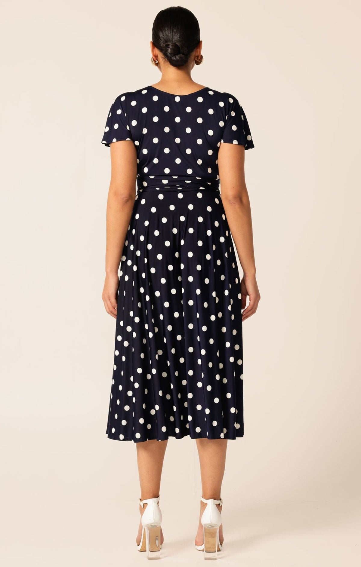 Reverse Wrap Midi Dress In Navy White Spot by Sacha Drake - image 7