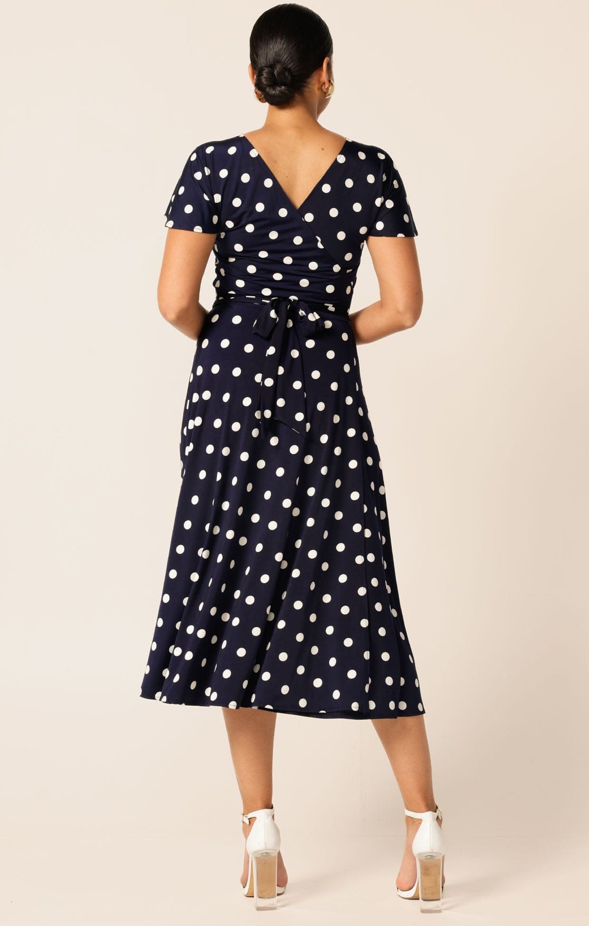Reverse Wrap Midi Dress In Navy White Spot by Sacha Drake - image 8
