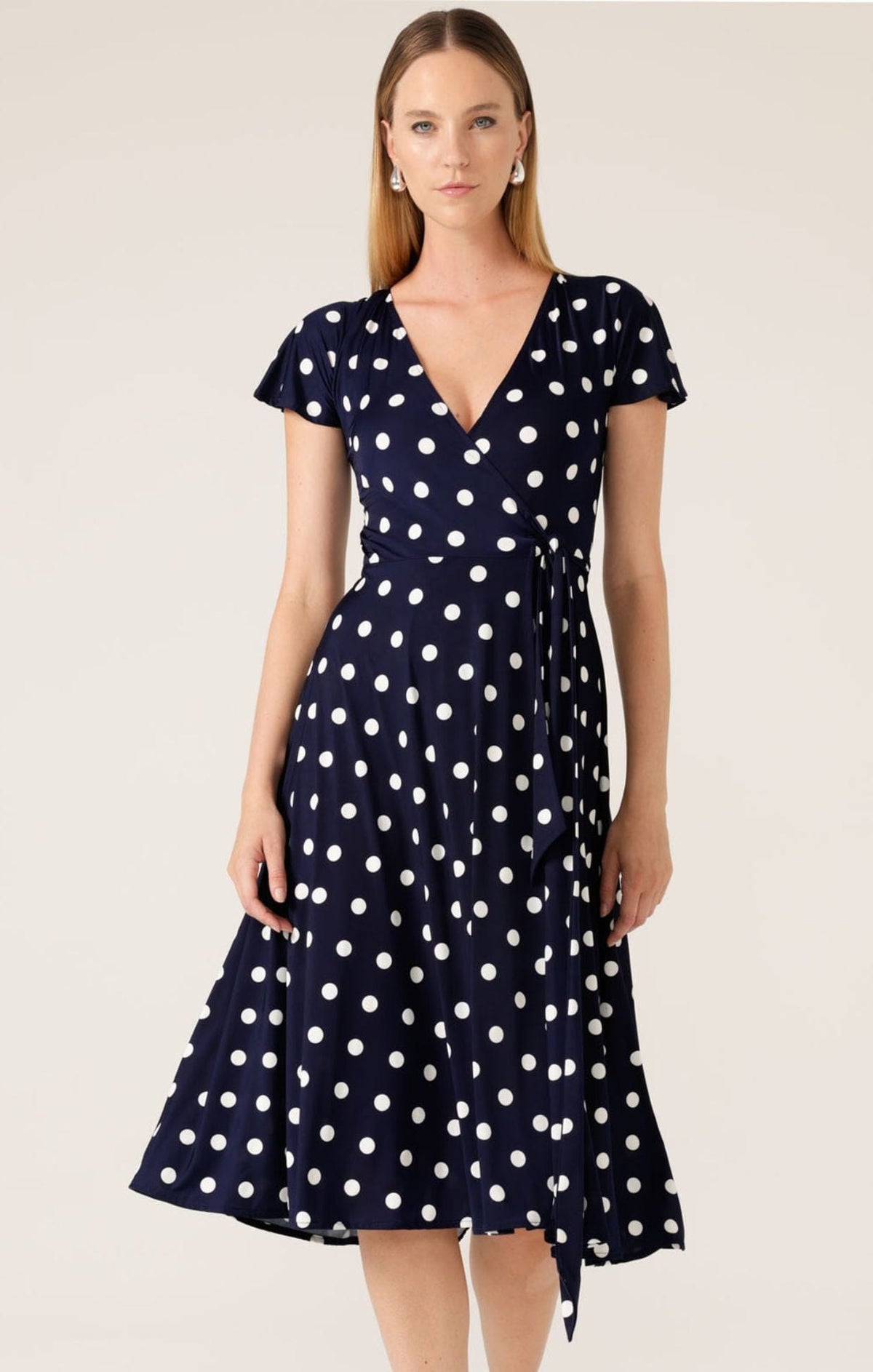 Reverse Wrap Midi Dress In Navy White Spot by Sacha Drake - image 4