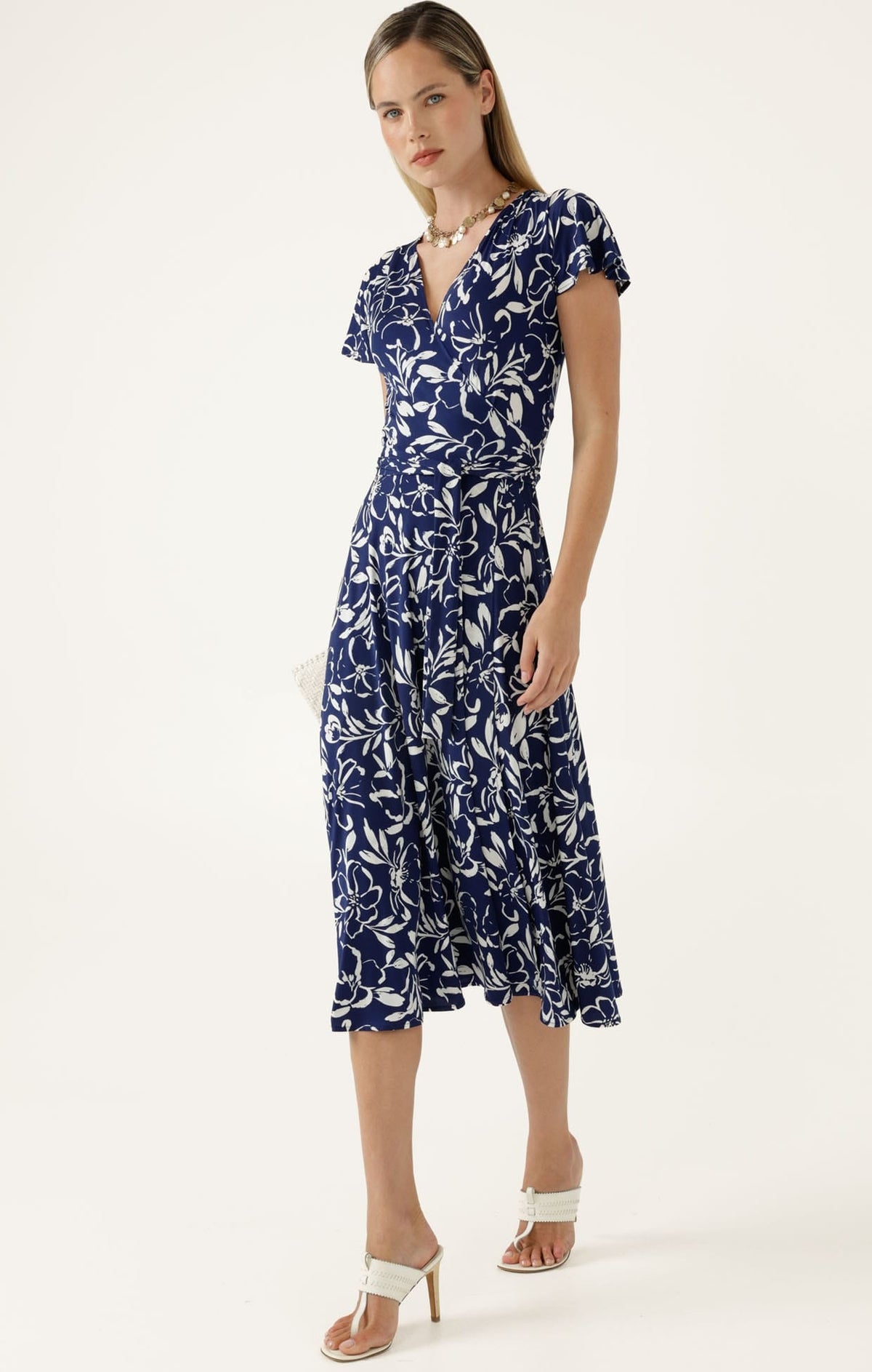 Reverse Wrap Midi Dress In Navy White Floral by Sacha Drake - image 5