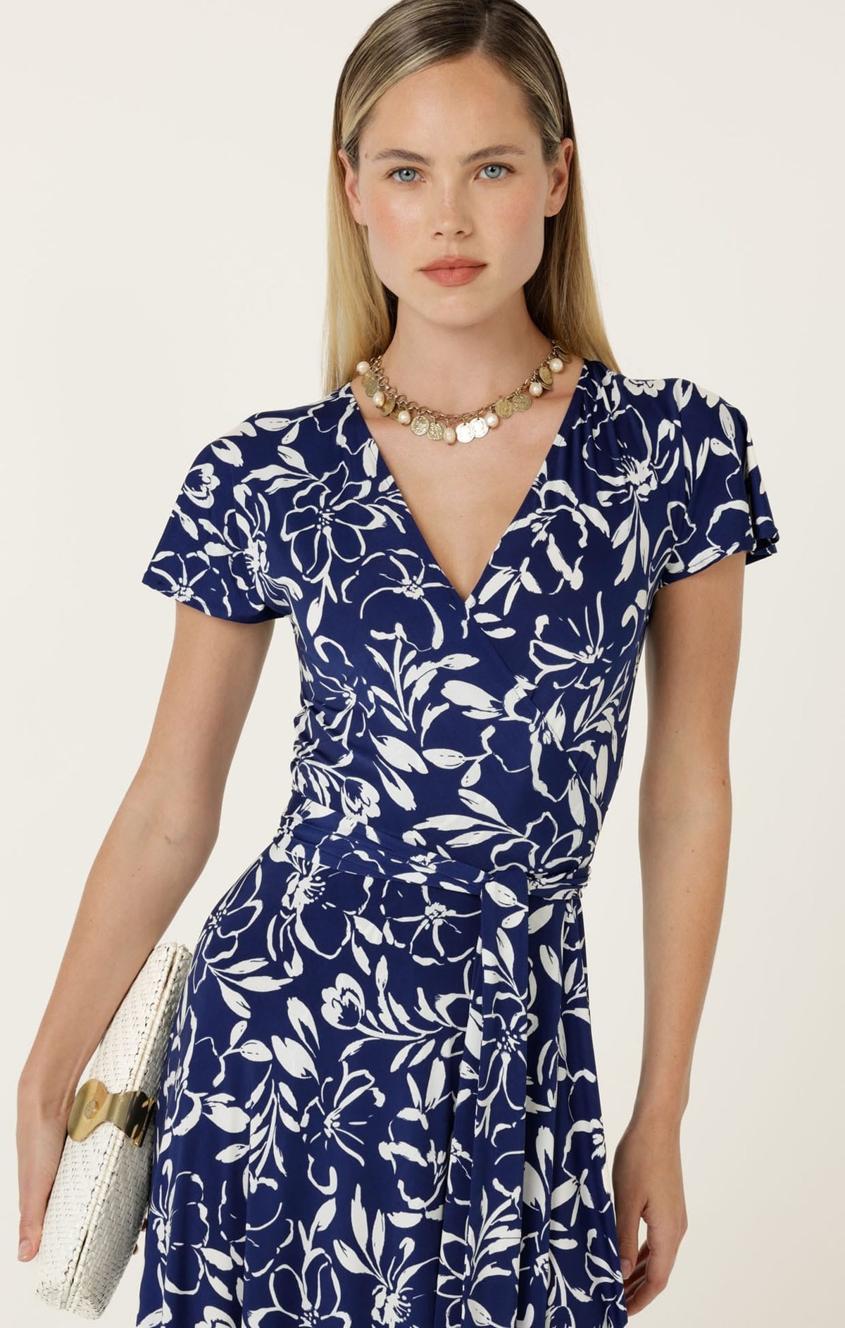 Reverse Wrap Midi Dress In Navy White Floral by Sacha Drake - image 3