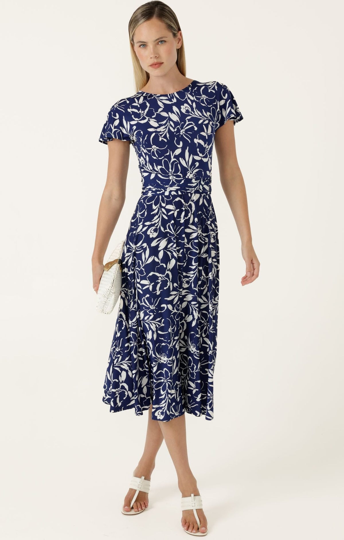Reverse Wrap Midi Dress In Navy White Floral by Sacha Drake - image 2