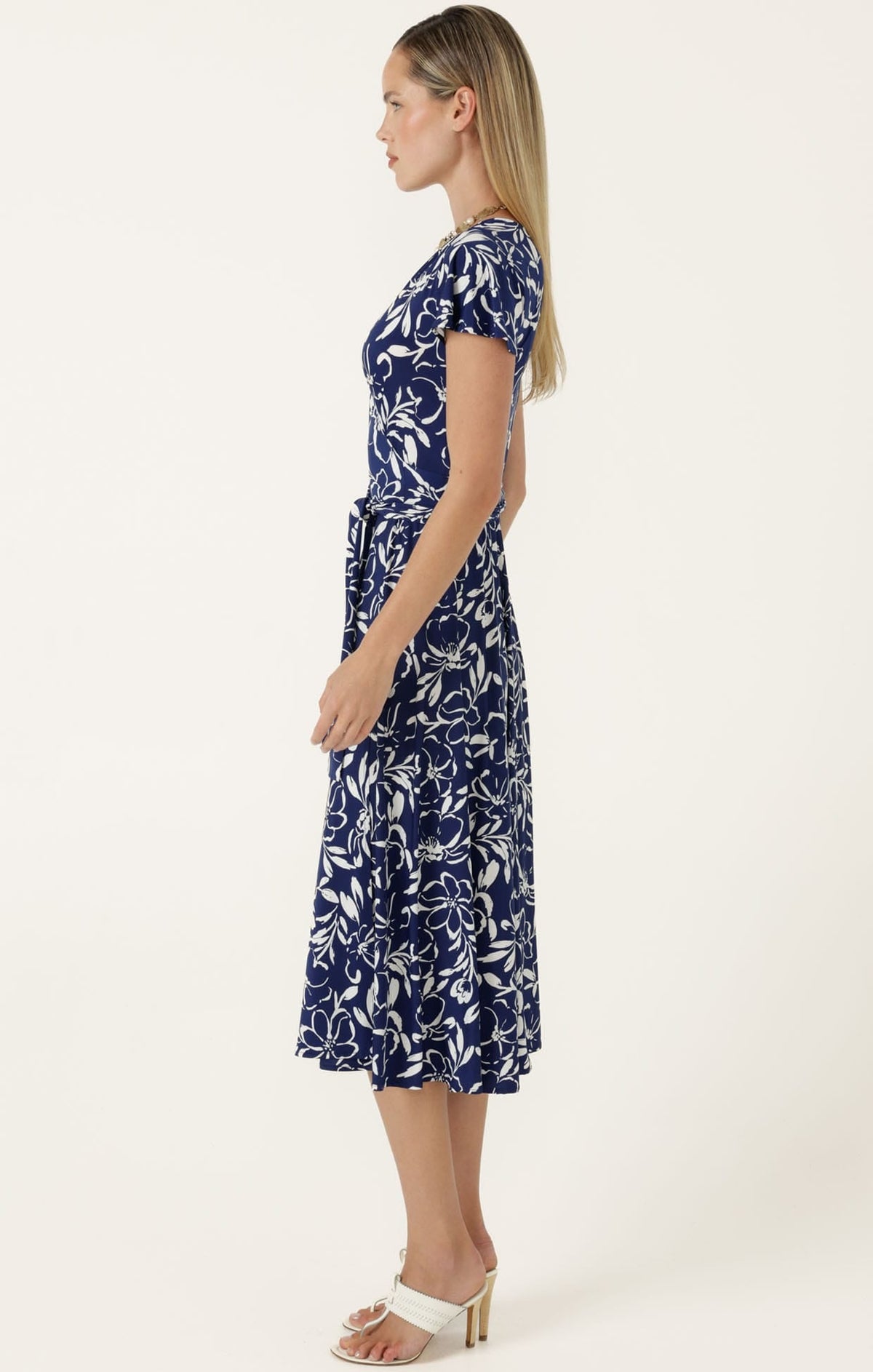 Reverse Wrap Midi Dress In Navy White Floral by Sacha Drake - image 6