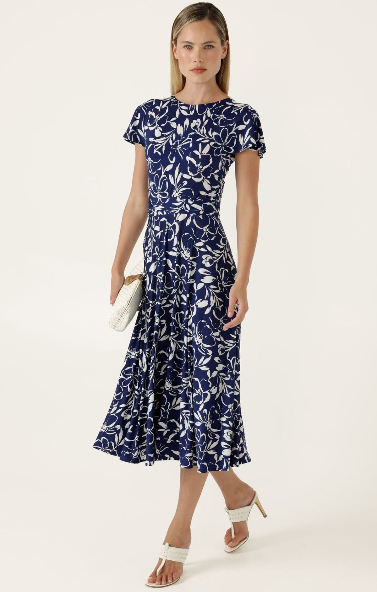 Reverse Wrap Midi Dress In Navy White Floral by Sacha Drake - image 4