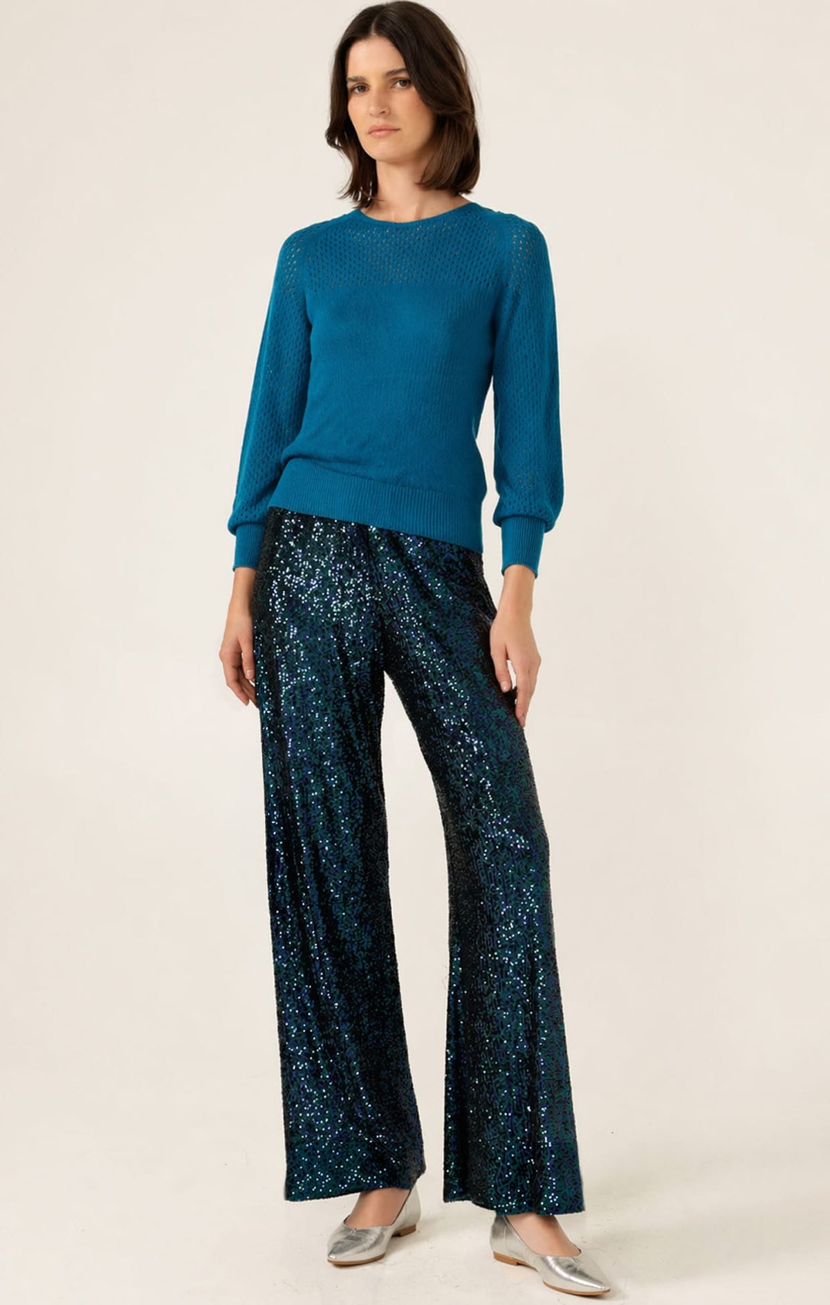 Long Sleeve Ripple Knit Top In Cerulean Blue by Sacha Drake - image 3