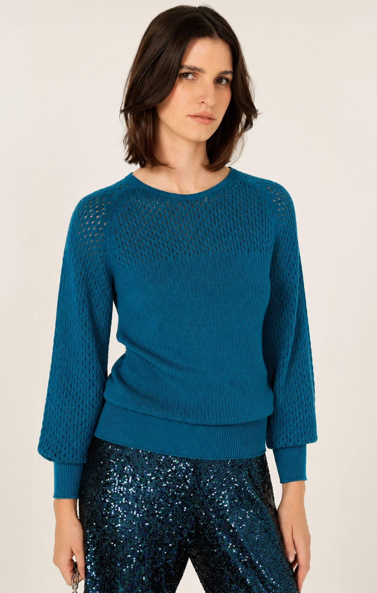 Long Sleeve Ripple Knit Top In Cerulean Blue by Sacha Drake - image 4
