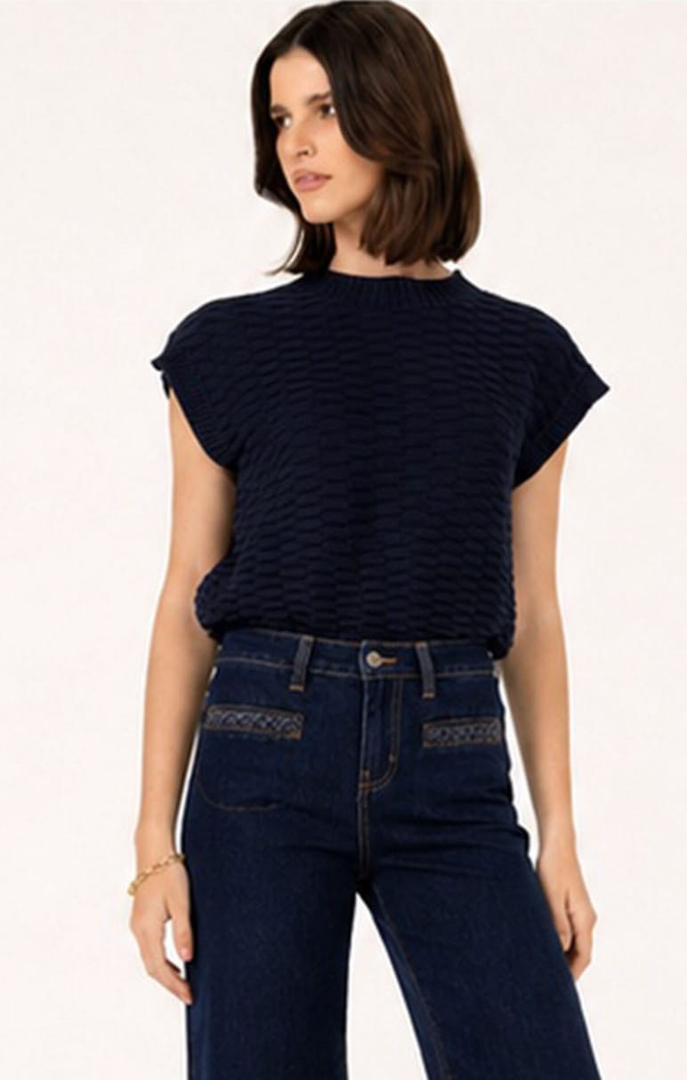 Bubble Knit Top In Navy by Sacha Drake - image 6