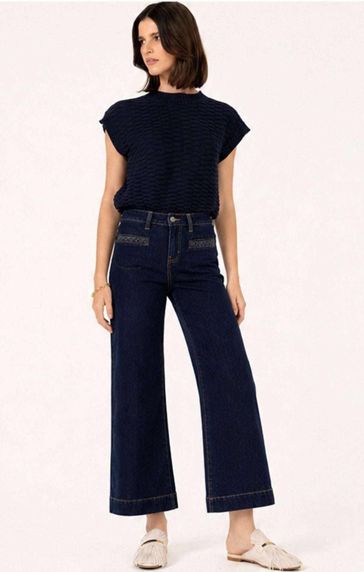 Freya Wide Leg Plait Pocket Jean In Palisade Blue by Sacha Drake