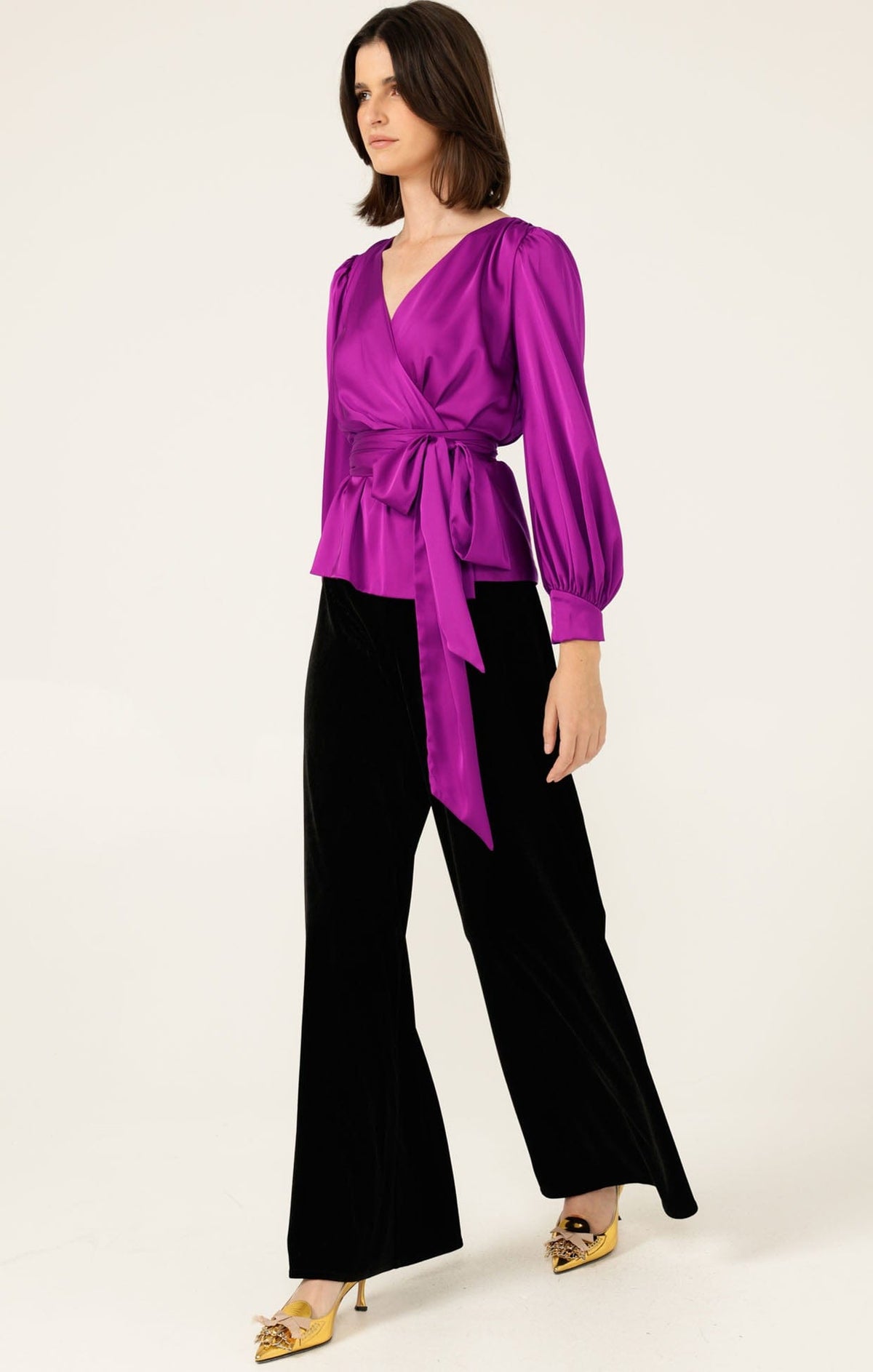 Satin Faux Wrap Top In Magenta by Sacha Drake - image 7