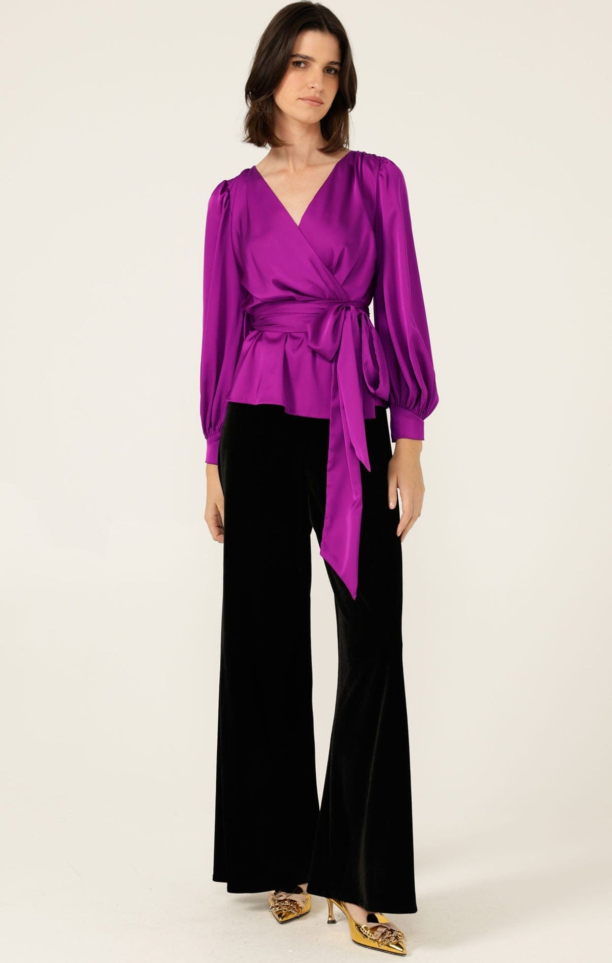 Satin Faux Wrap Top In Magenta by Sacha Drake - image 6
