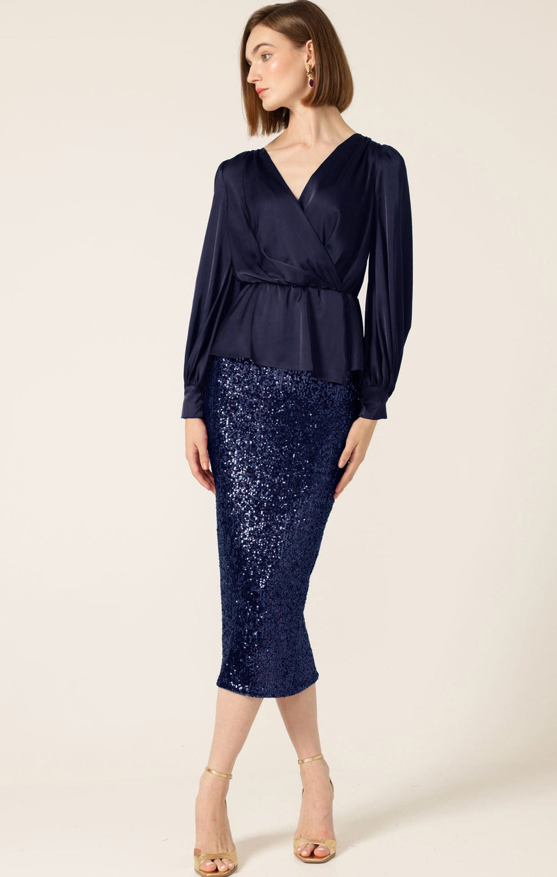Sequin Pencil Skirt In Navy by Sacha Drake