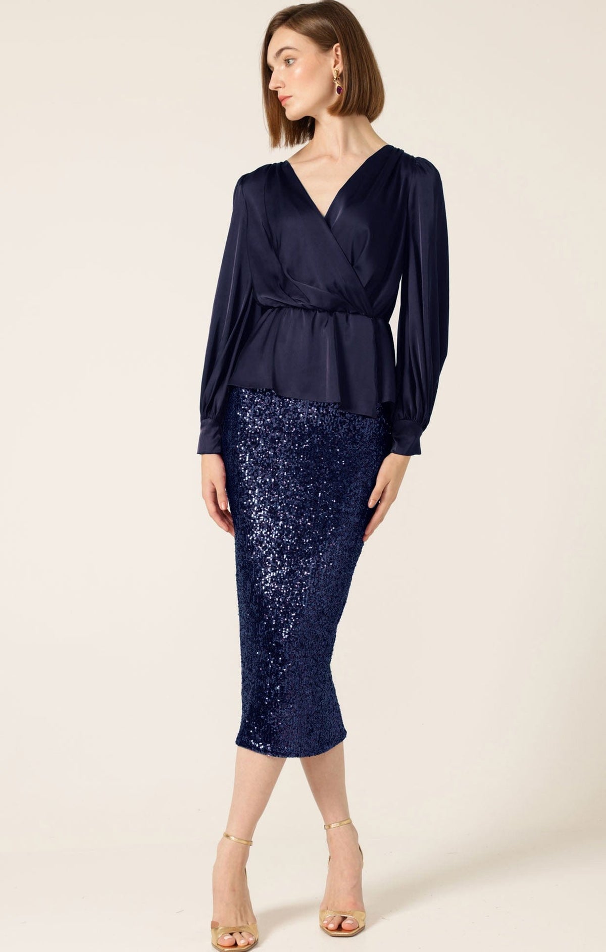 Sequin Pencil Skirt In Navy by Sacha Drake - image 2