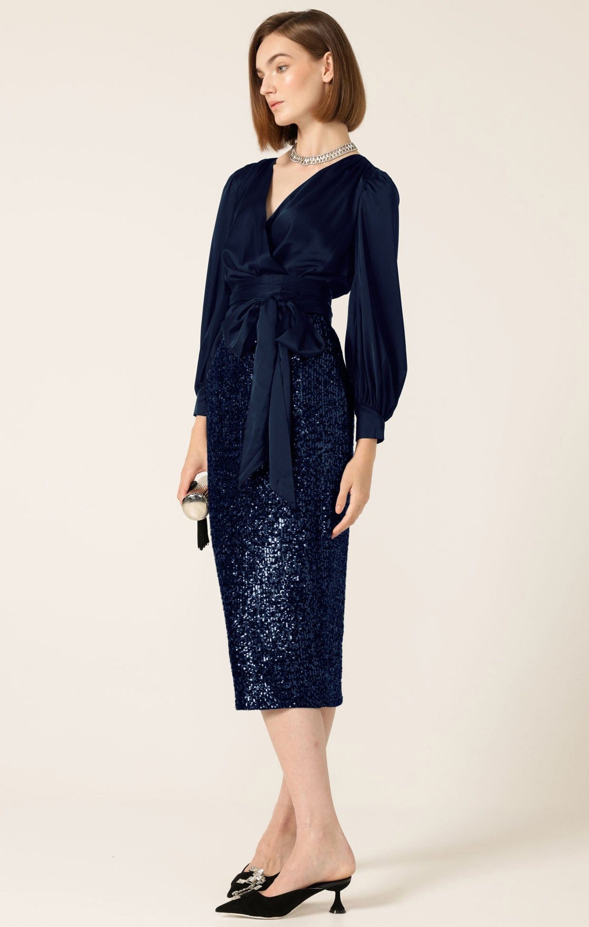 Sequin Pencil Skirt In Navy by Sacha Drake - image 4