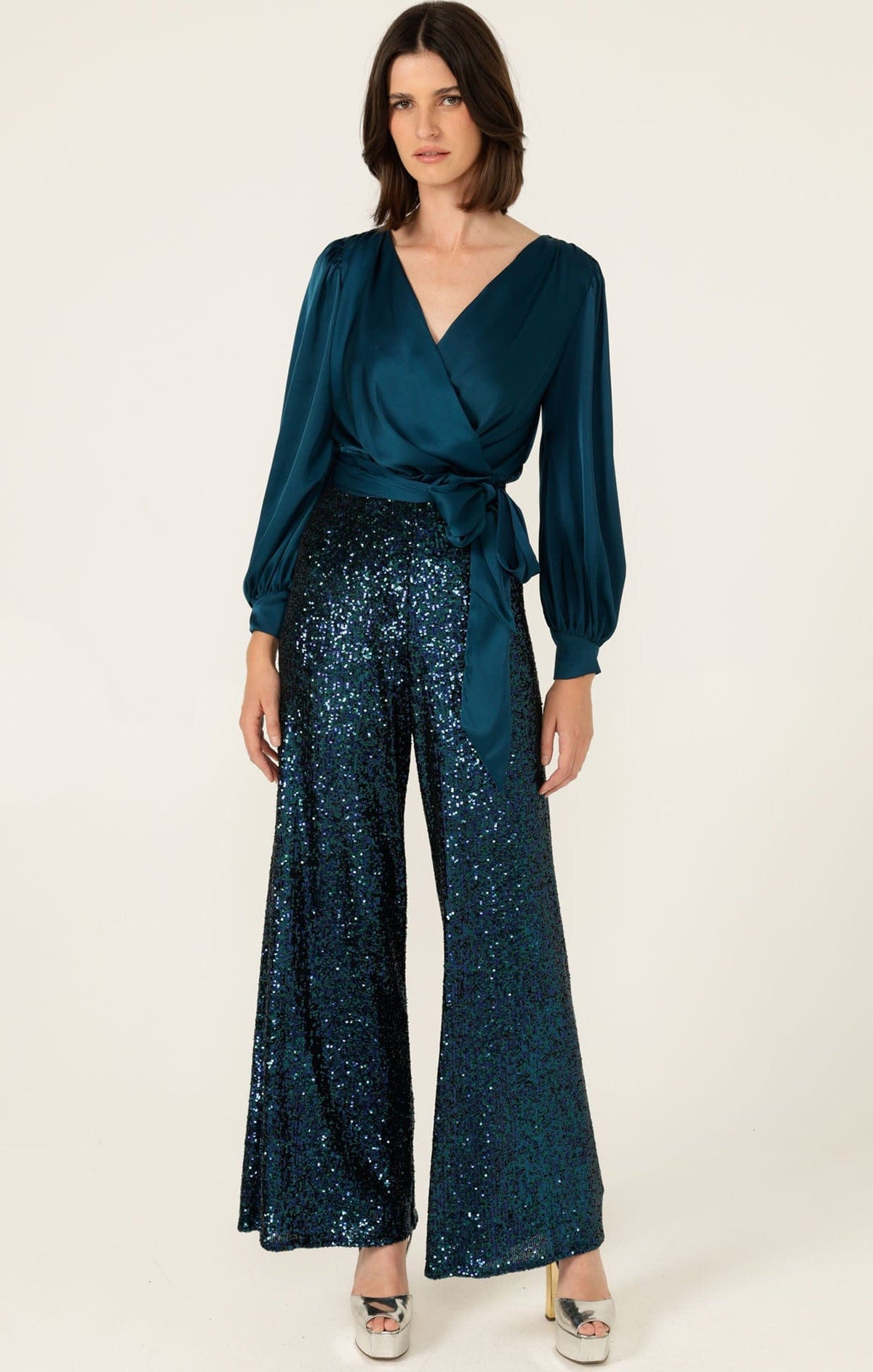 Sequin Palazzo Pant In Peacock by Sacha Drake - image 2