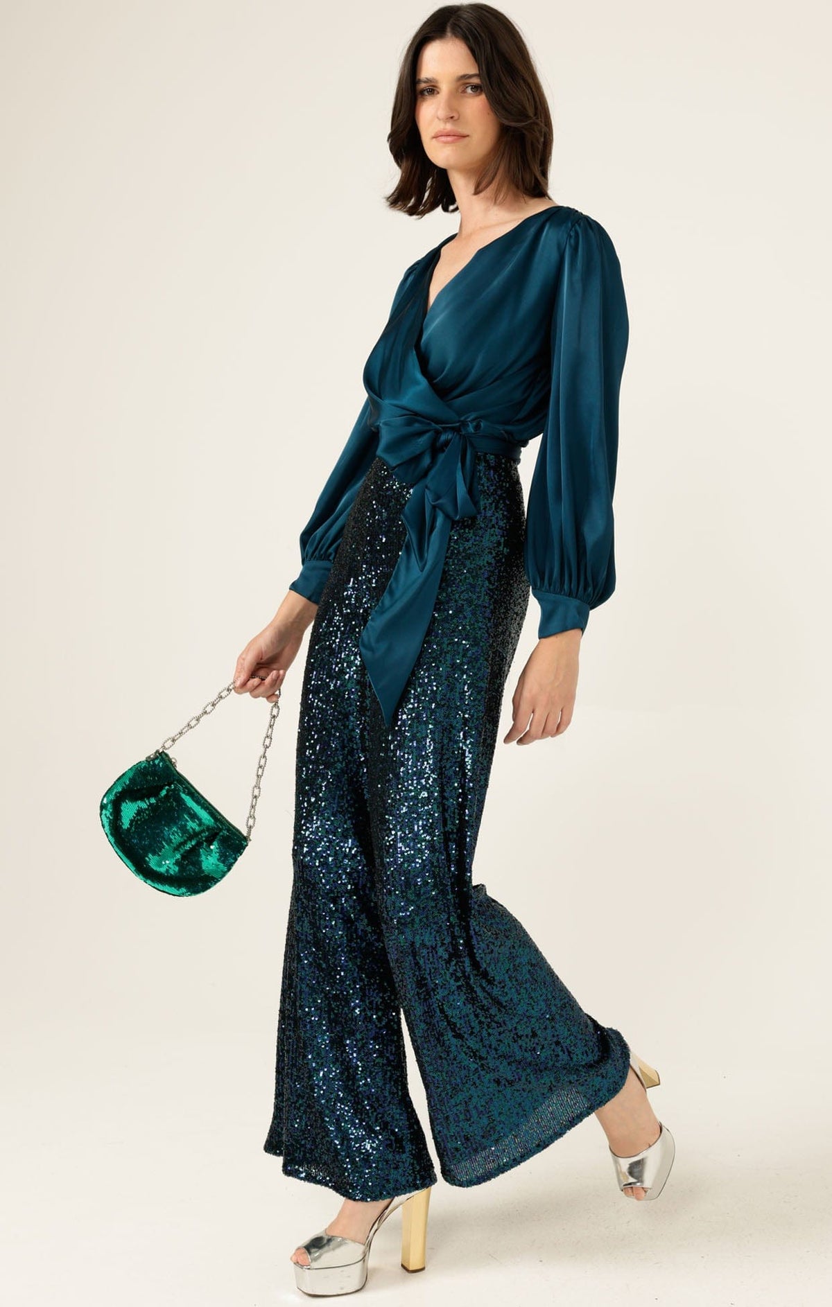 Sequin Palazzo Pant In Peacock by Sacha Drake - image 5