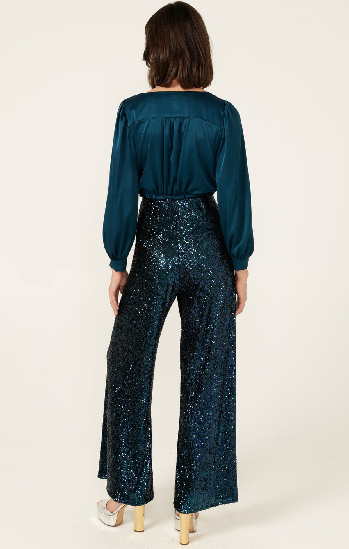 Sequin Palazzo Pant In Peacock by Sacha Drake - image 9