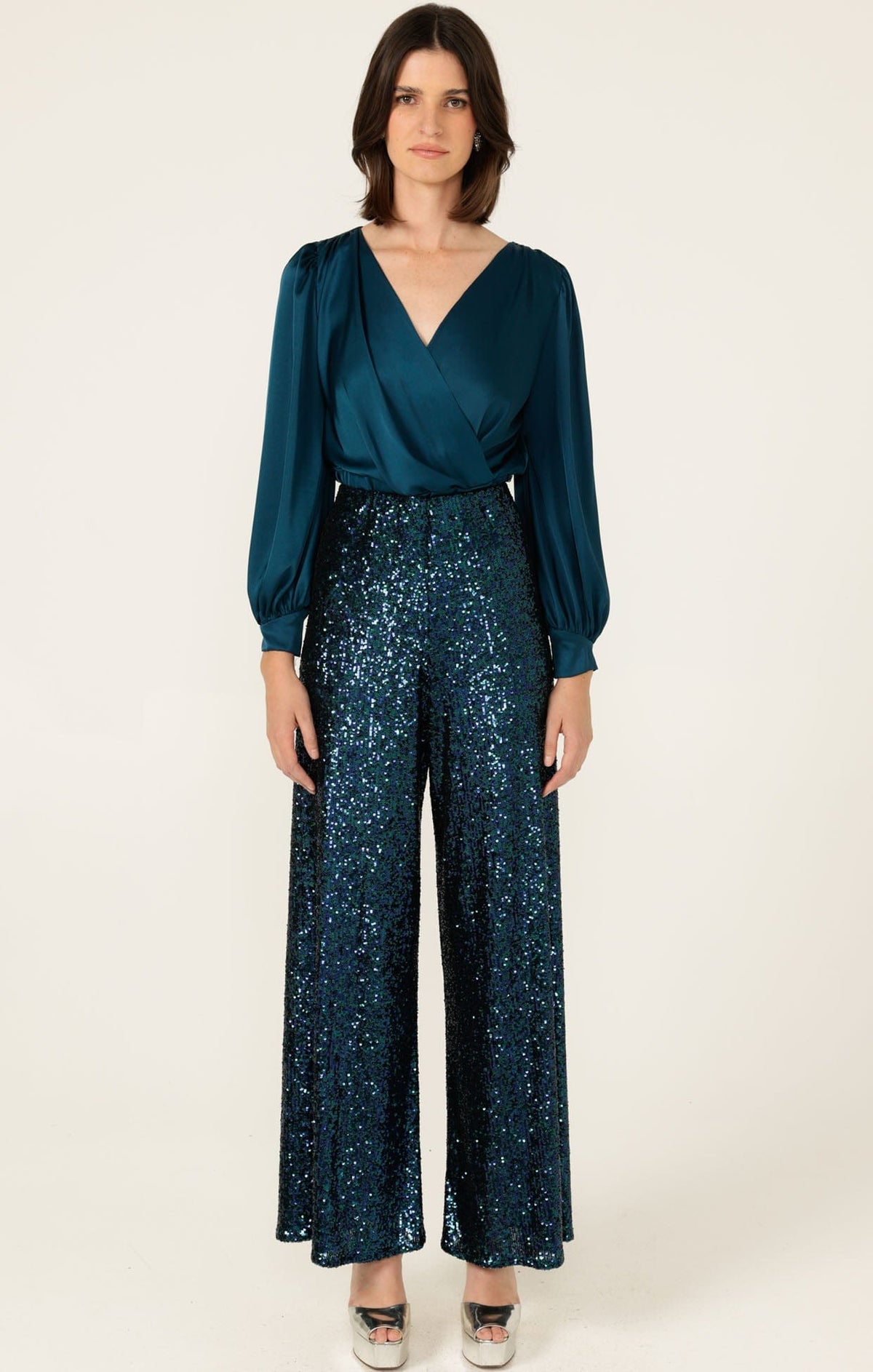 Sequin Palazzo Pant In Peacock by Sacha Drake - image 6