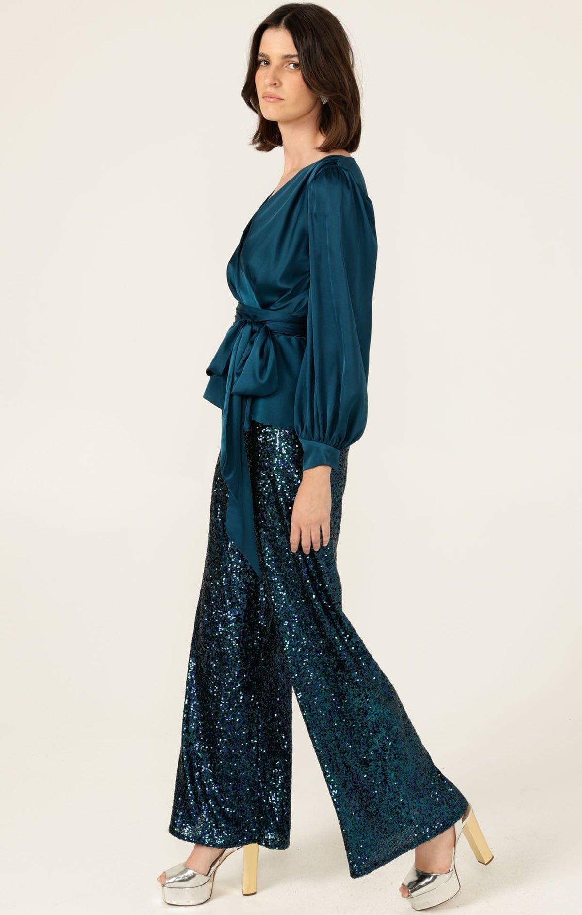 Sequin Palazzo Pant In Peacock by Sacha Drake - image 8