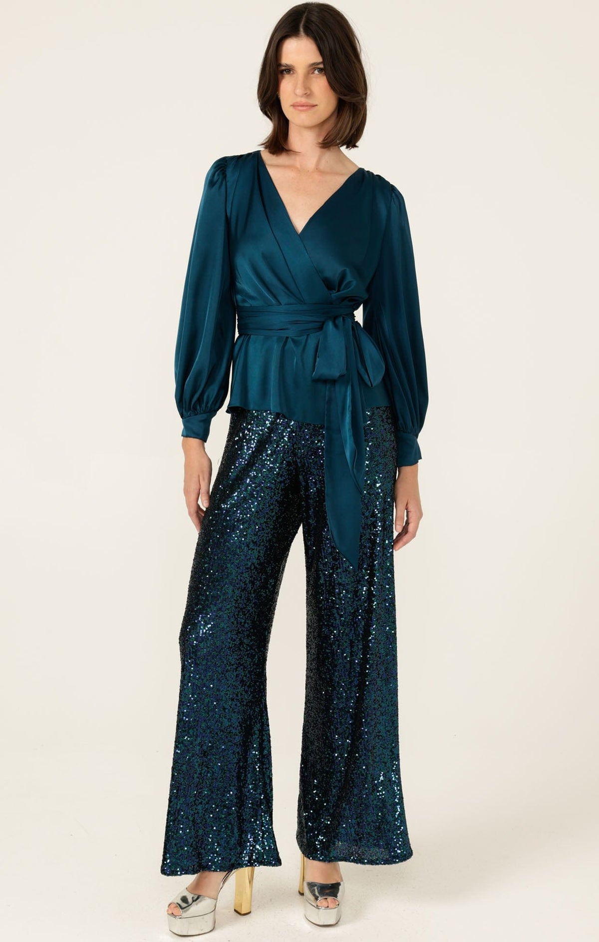 Sequin Palazzo Pant In Peacock by Sacha Drake - image 7