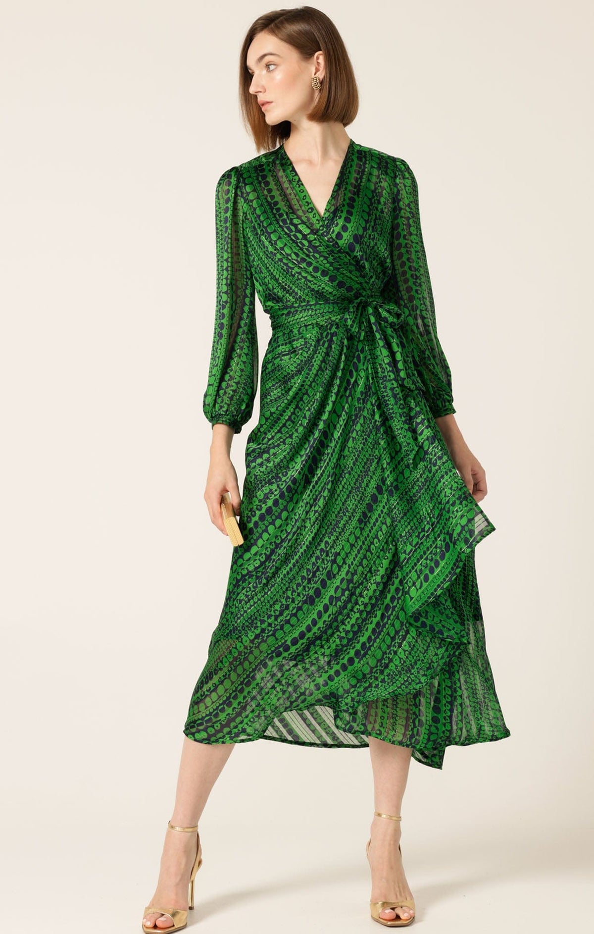 Savoir Midi Wrap Dress In Navy Green by Sacha Drake - image 7