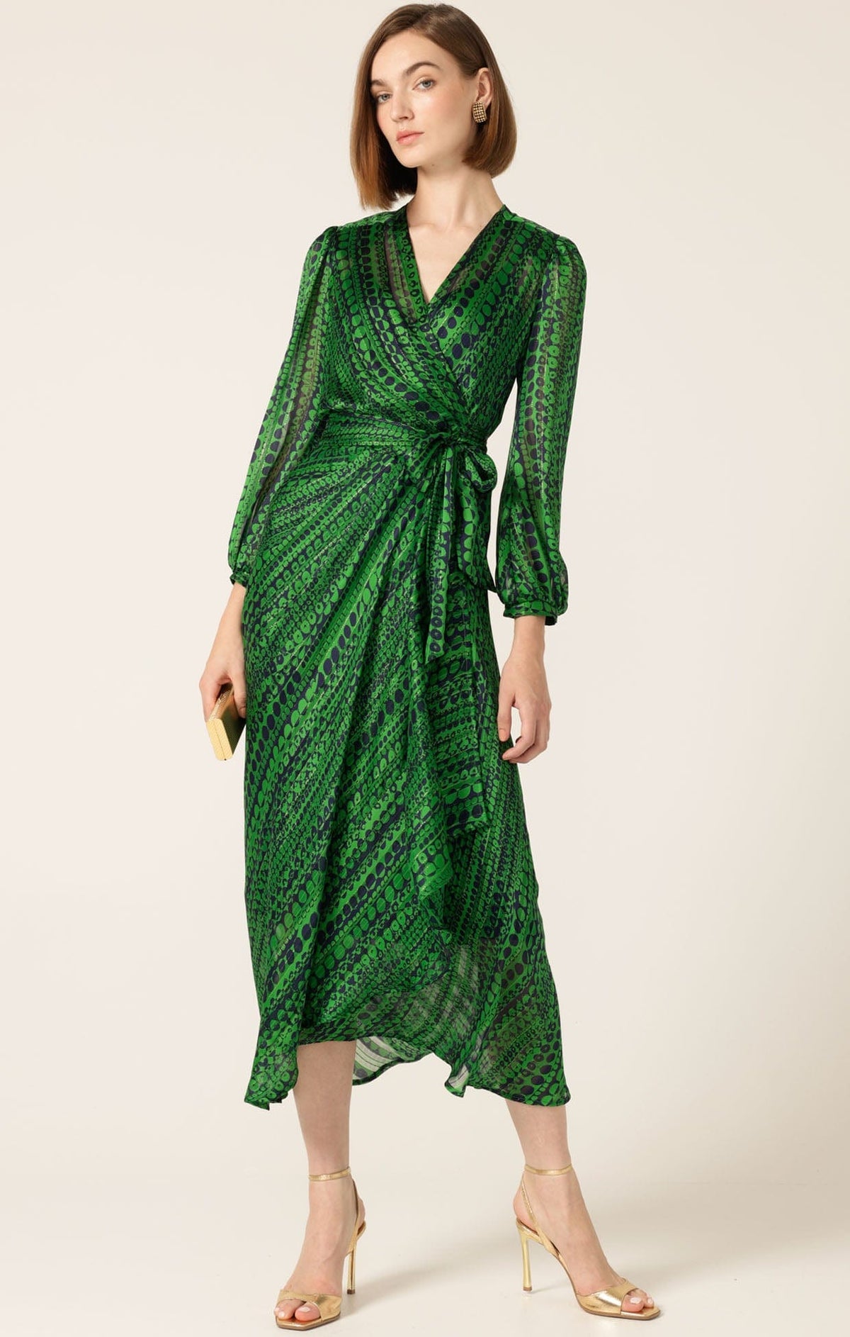 Savoir Midi Wrap Dress In Navy Green by Sacha Drake - image 3