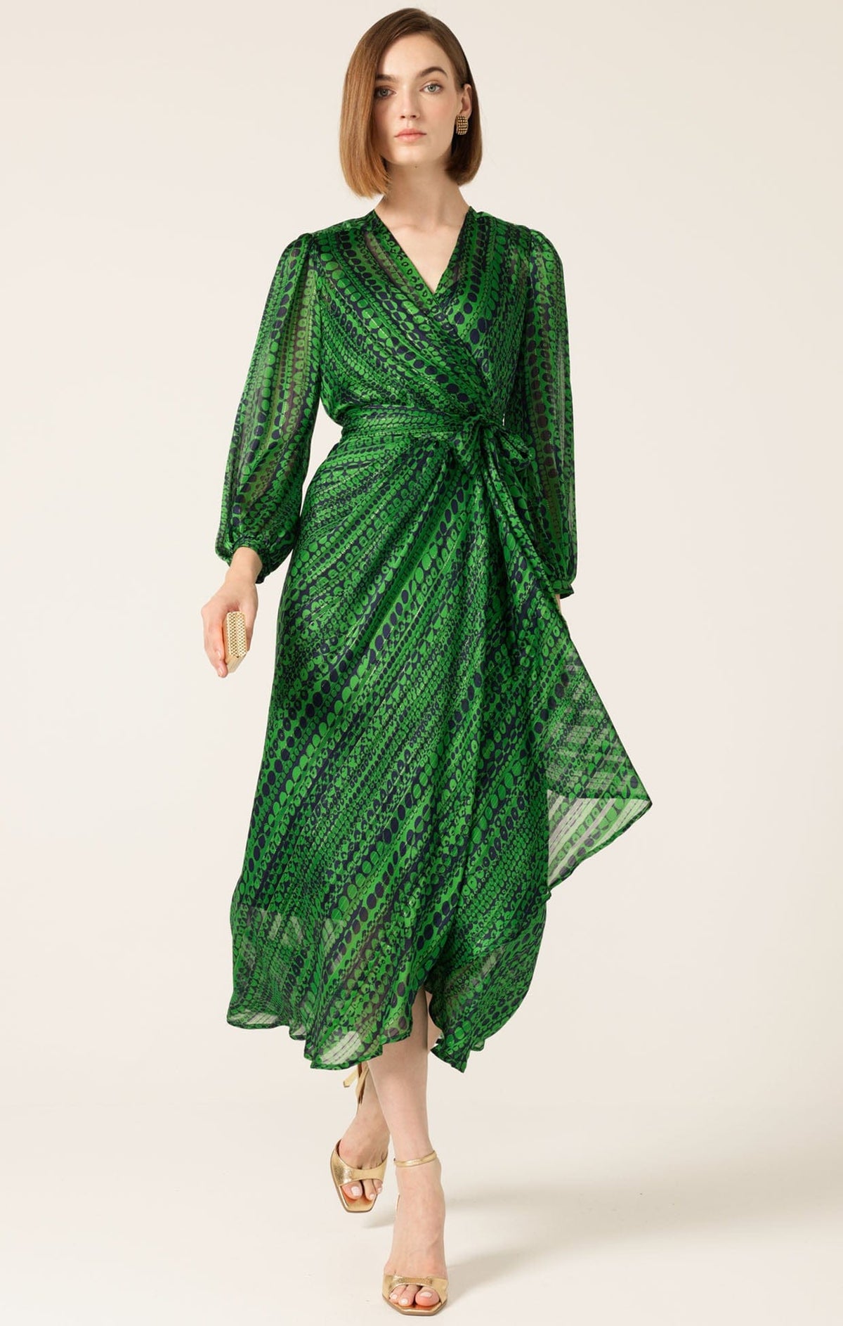 Savoir Midi Wrap Dress In Navy Green by Sacha Drake - image 5