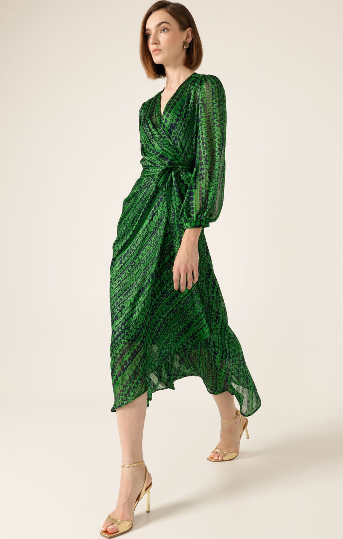 Savoir Midi Wrap Dress In Navy Green by Sacha Drake - image 8