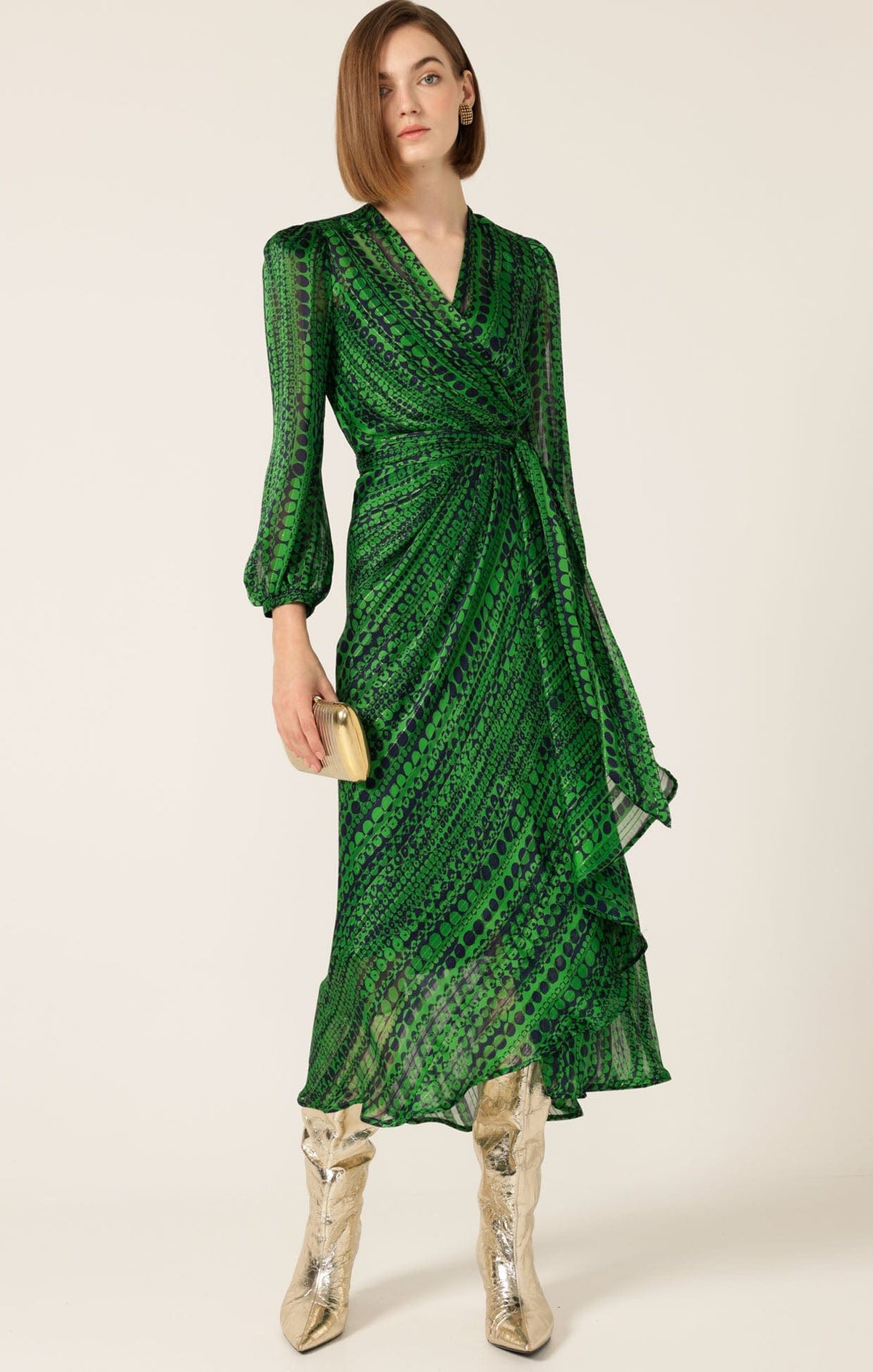 Savoir Midi Wrap Dress In Navy Green by Sacha Drake - image 6