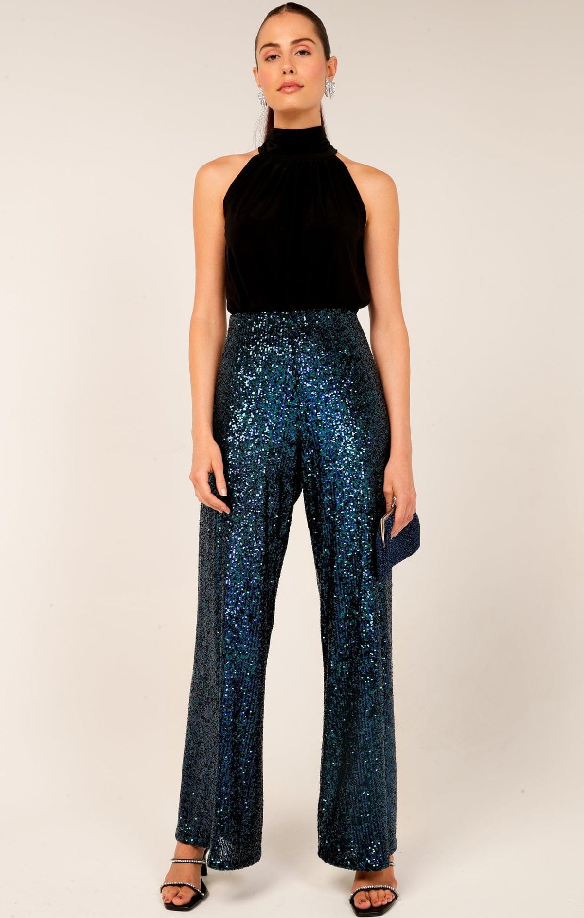 Sequin Palazzo Pant In Peacock by Sacha Drake - image 4