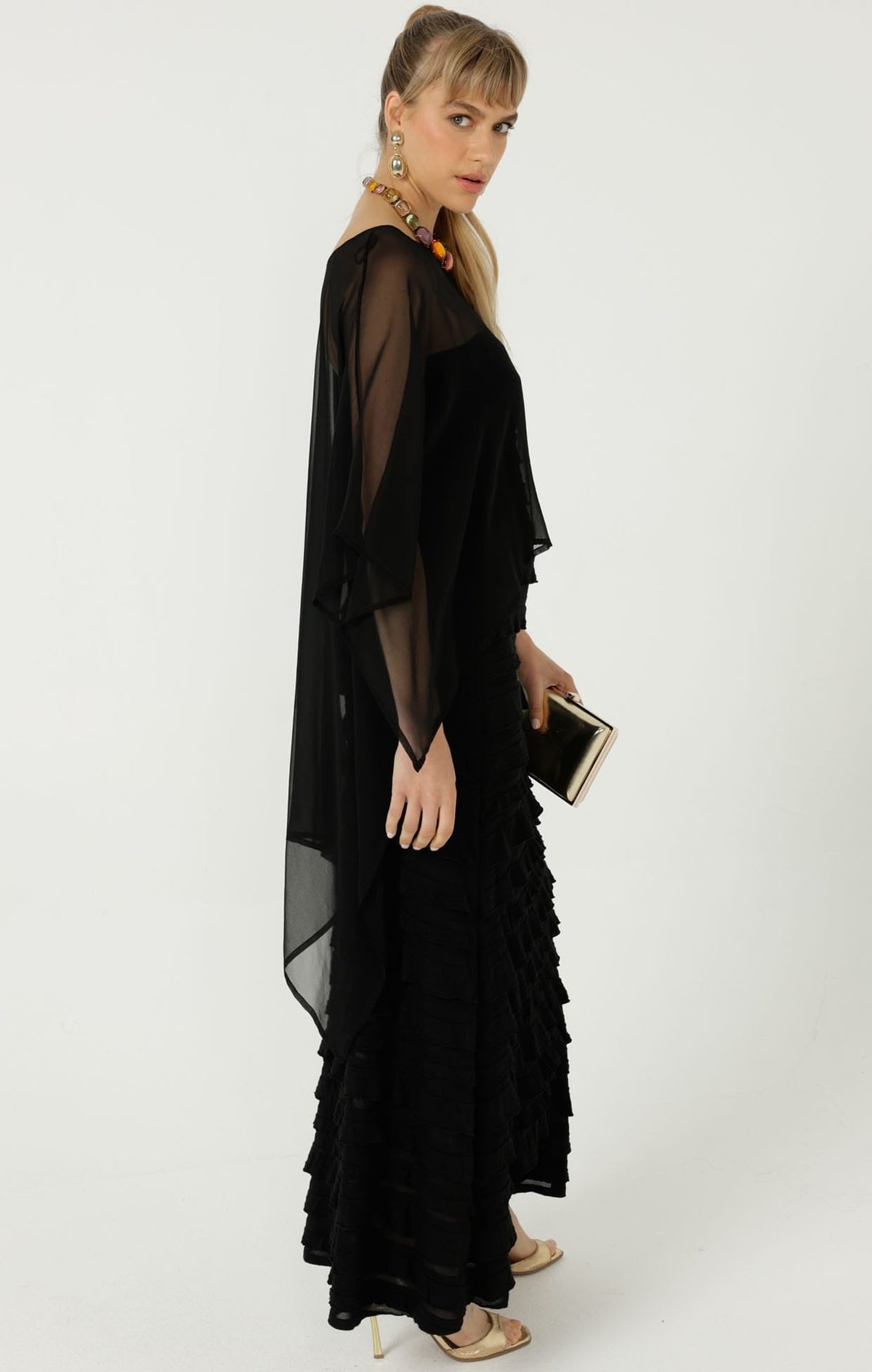 Sheer Silk Cape In Black by Sacha Drake - image 8