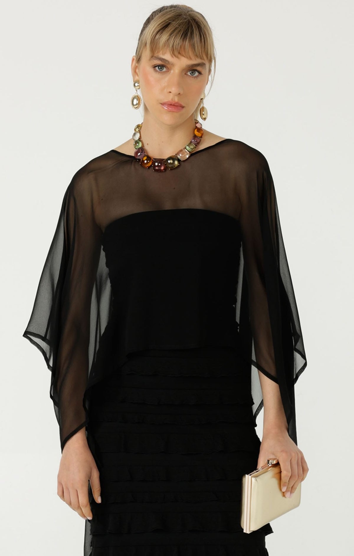 Sheer Silk Cape In Black by Sacha Drake