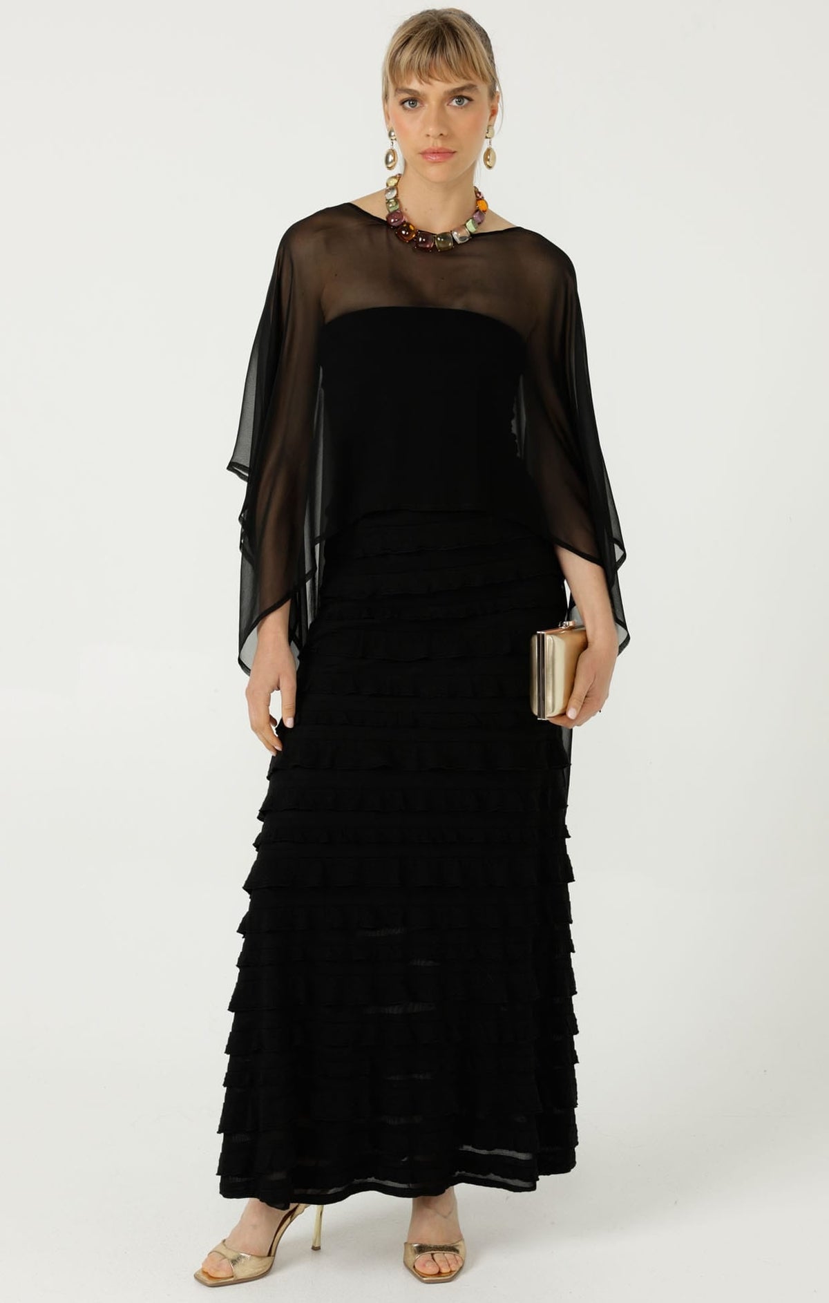 Sheer Silk Cape In Black by Sacha Drake - image 3