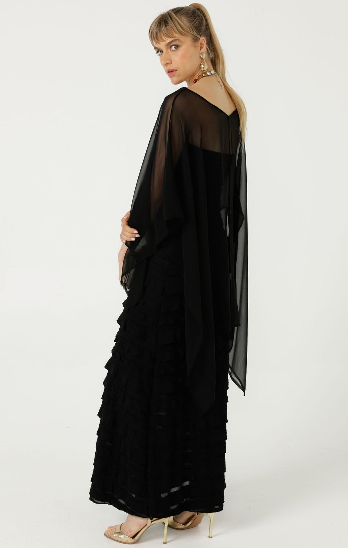 Sheer Silk Cape In Black by Sacha Drake - image 5