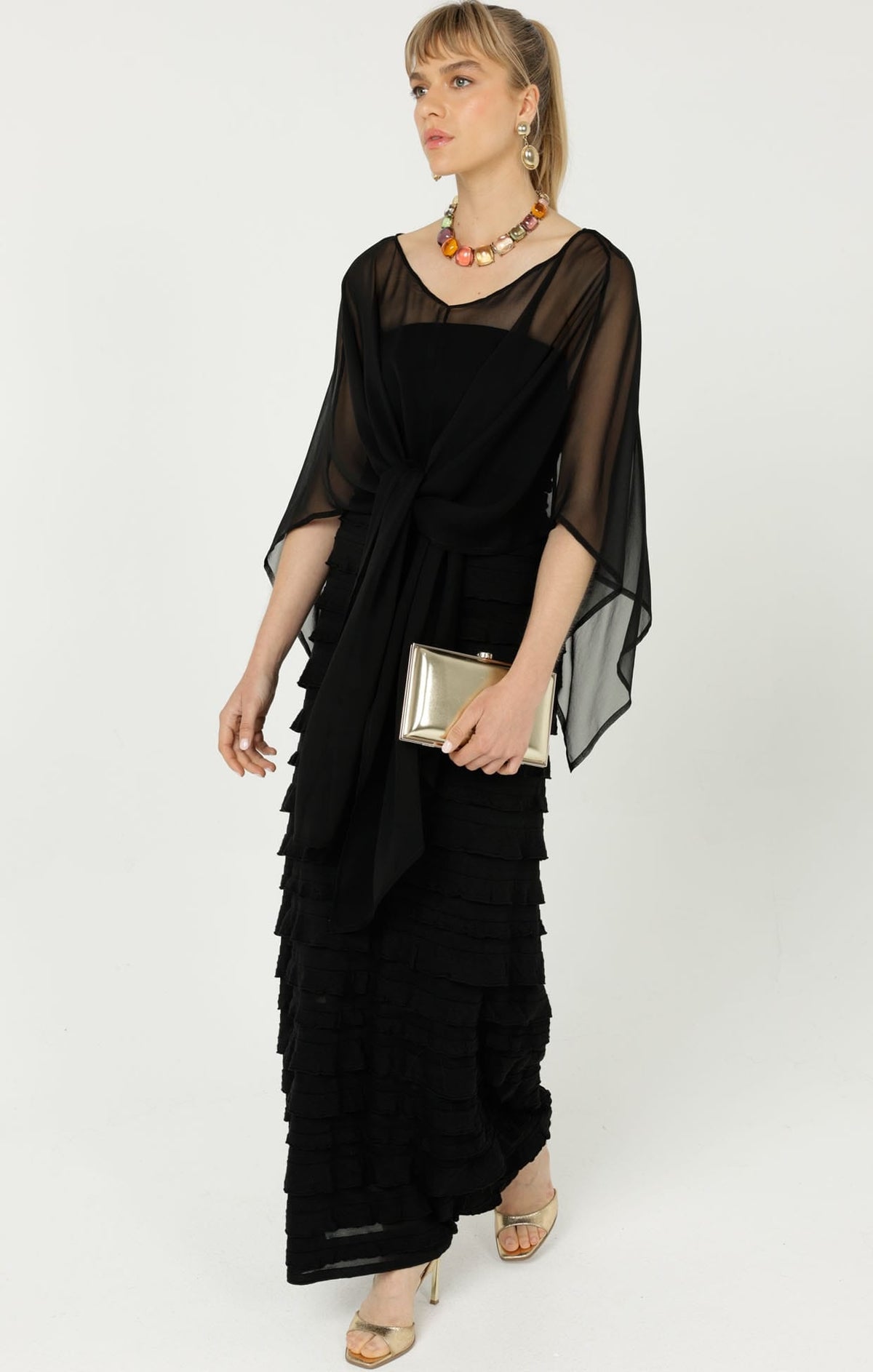 Sheer Silk Cape In Black by Sacha Drake - image 6