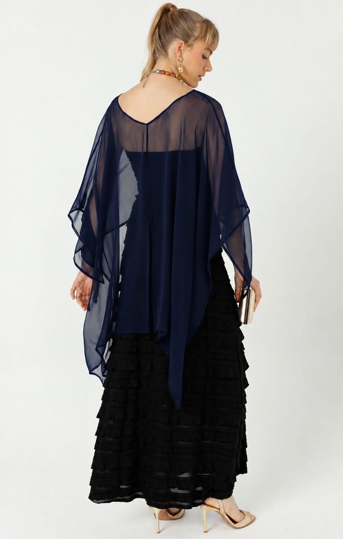 Sheer Silk Cape In Navy by Sacha Drake - image 8
