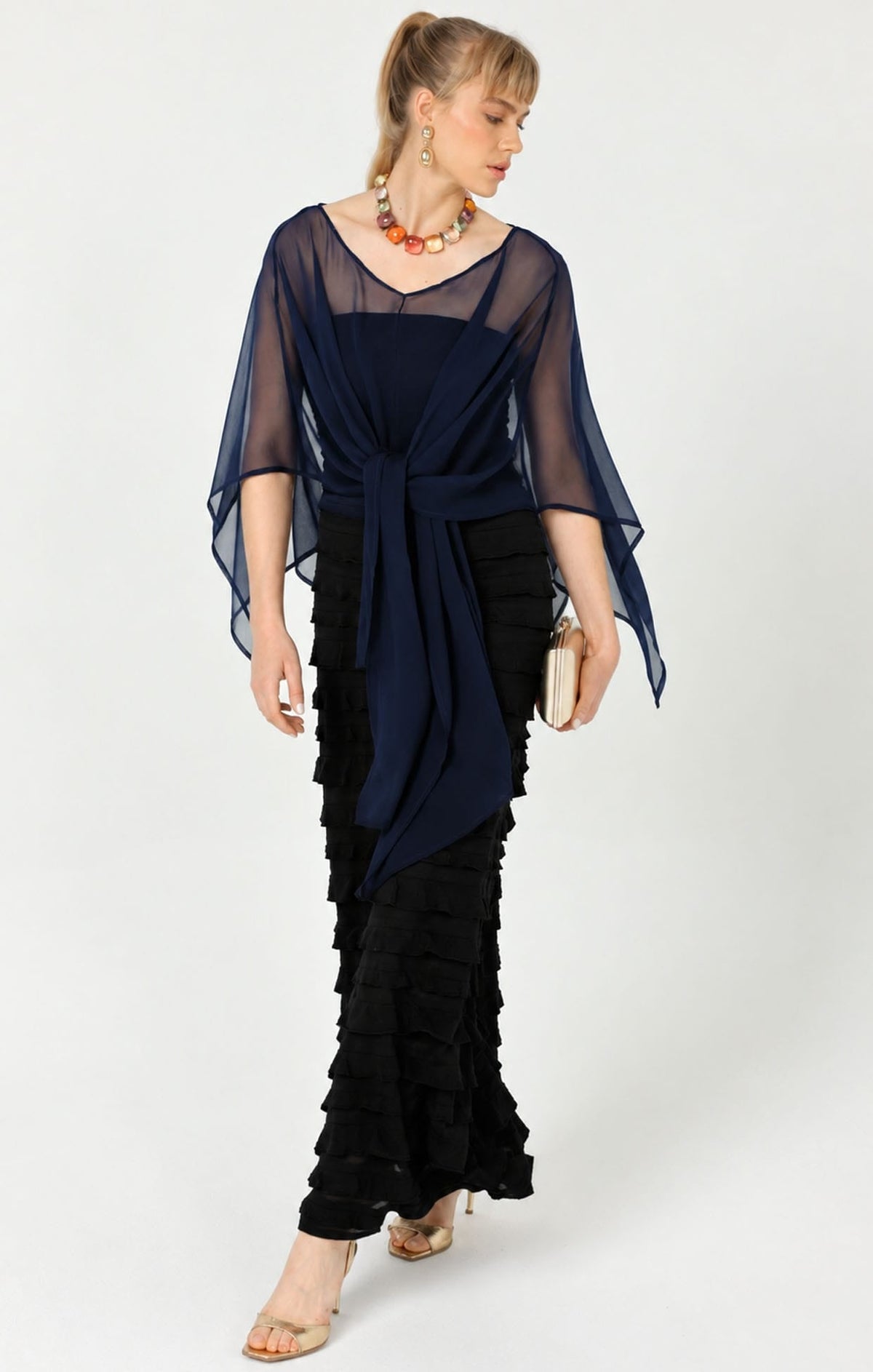 Sheer Silk Cape In Navy by Sacha Drake - image 5